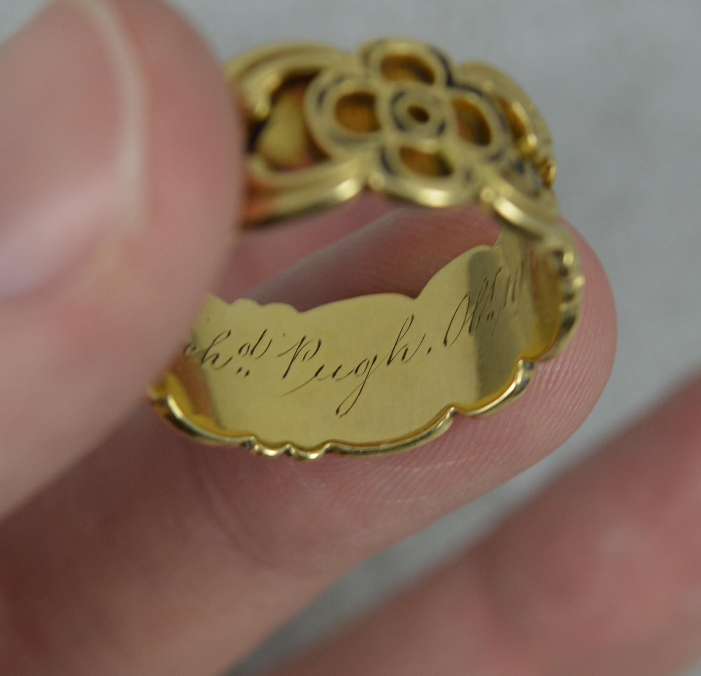 1842 Victorian 18 Carat Gold Enamel In Memory of Mourning Band Ring 1