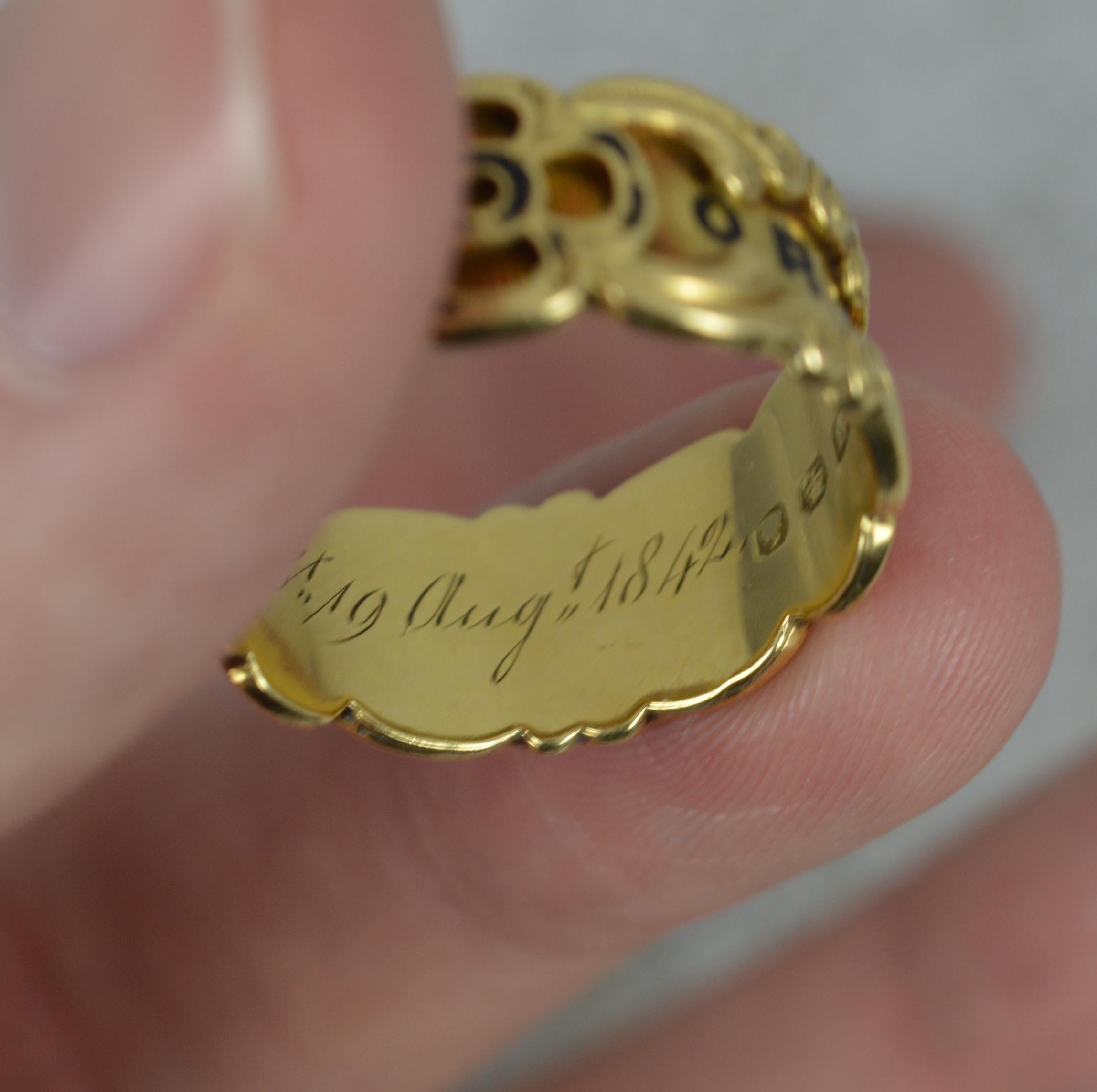 1842 Victorian 18 Carat Gold Enamel In Memory of Mourning Band Ring 2