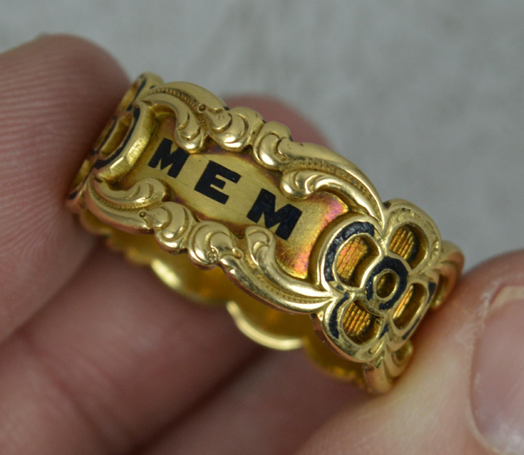 1842 Victorian 18 Carat Gold Enamel In Memory of Mourning Band Ring 3