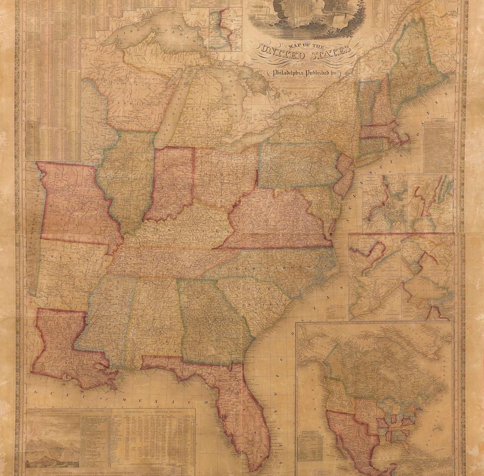 Presented is an 1842 hanging “Map of the United States,” engraved by J. H. Young and published by Samuel Augustus Mitchell, Philadelphia. This is a beautiful example of the rare 1842 edition of Michell's map of the United States, that was first