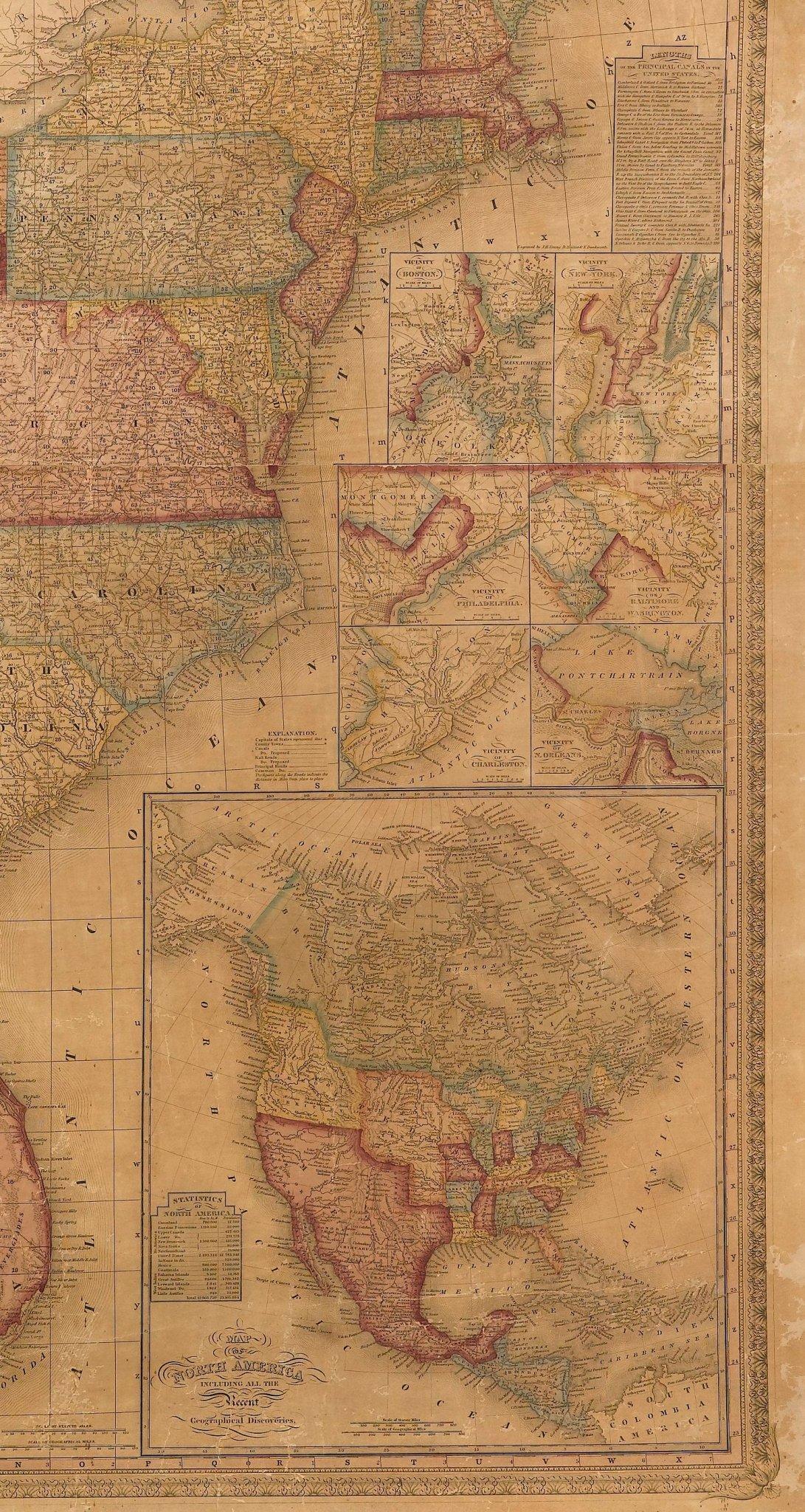 Mapa mural de 1842 de los Estados Unidos por J. H. Young, publicado por S. A. Mitchell Mediados del siglo XIX en venta