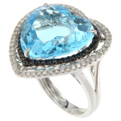 18.42Carat Blue Topaz Heart Cut Diamond Cocktail Ring in 18 Karat White Gold