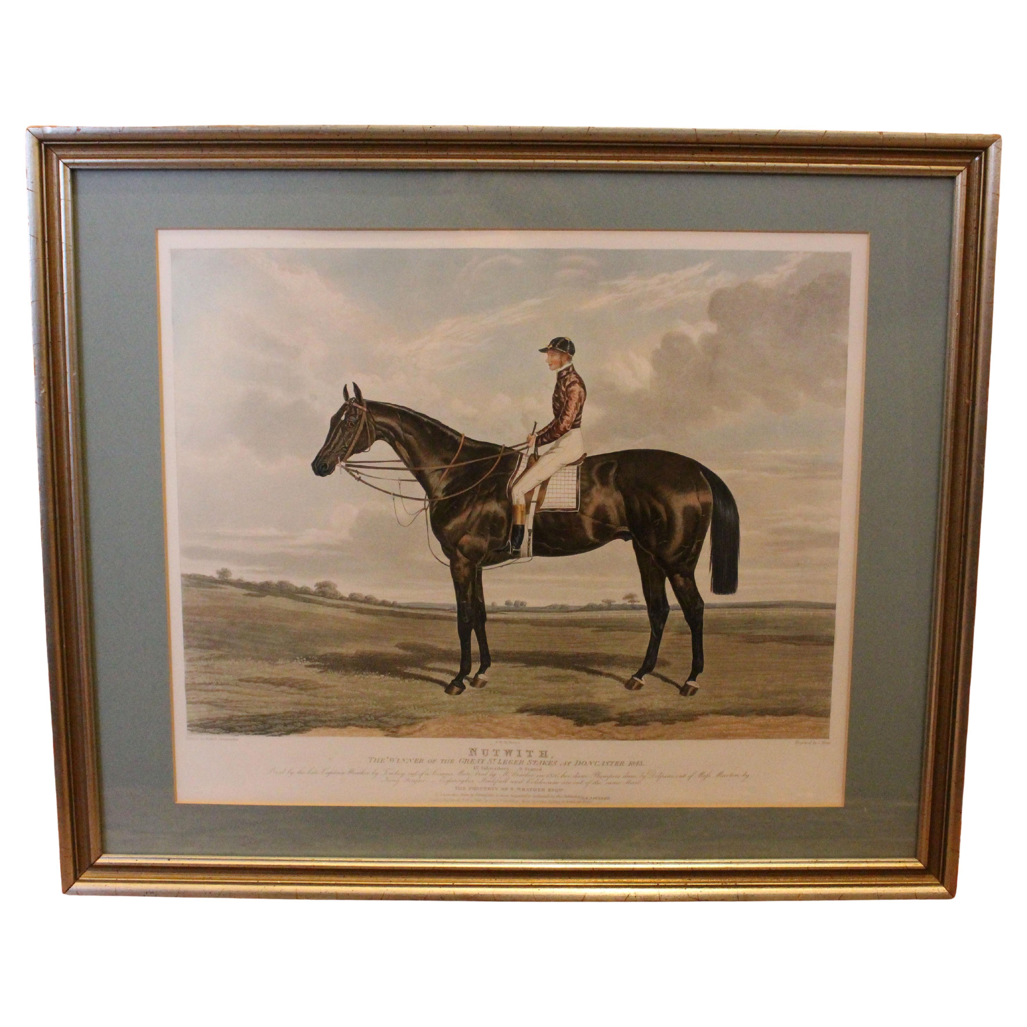 1843 Aquatint "Nutwith, The Winner of the Great St. Leger Stakes at Doncaster" For Sale