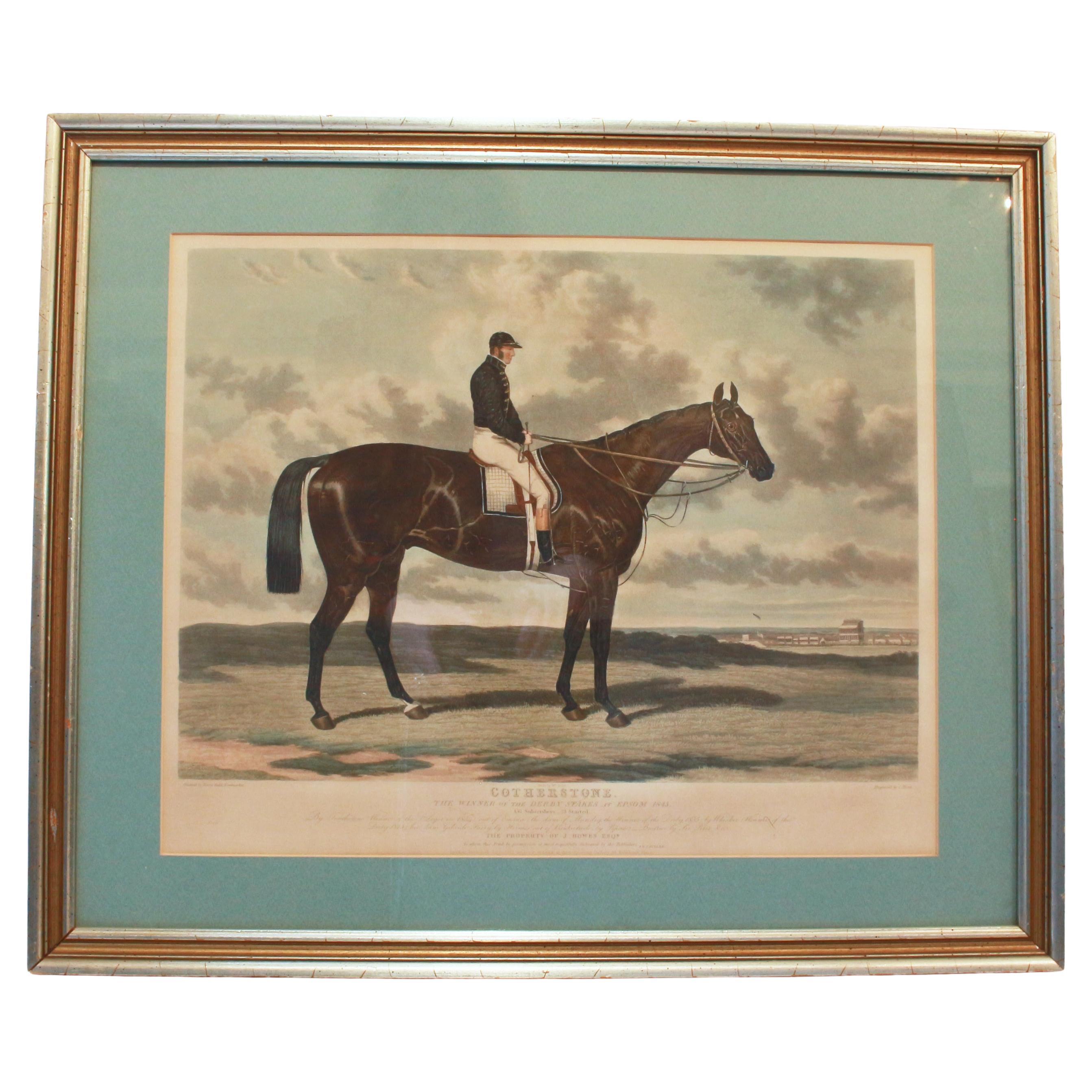 1843 Aquatint Titled "Cotherstone, the Winner of the Derby Stakes at Epsom"