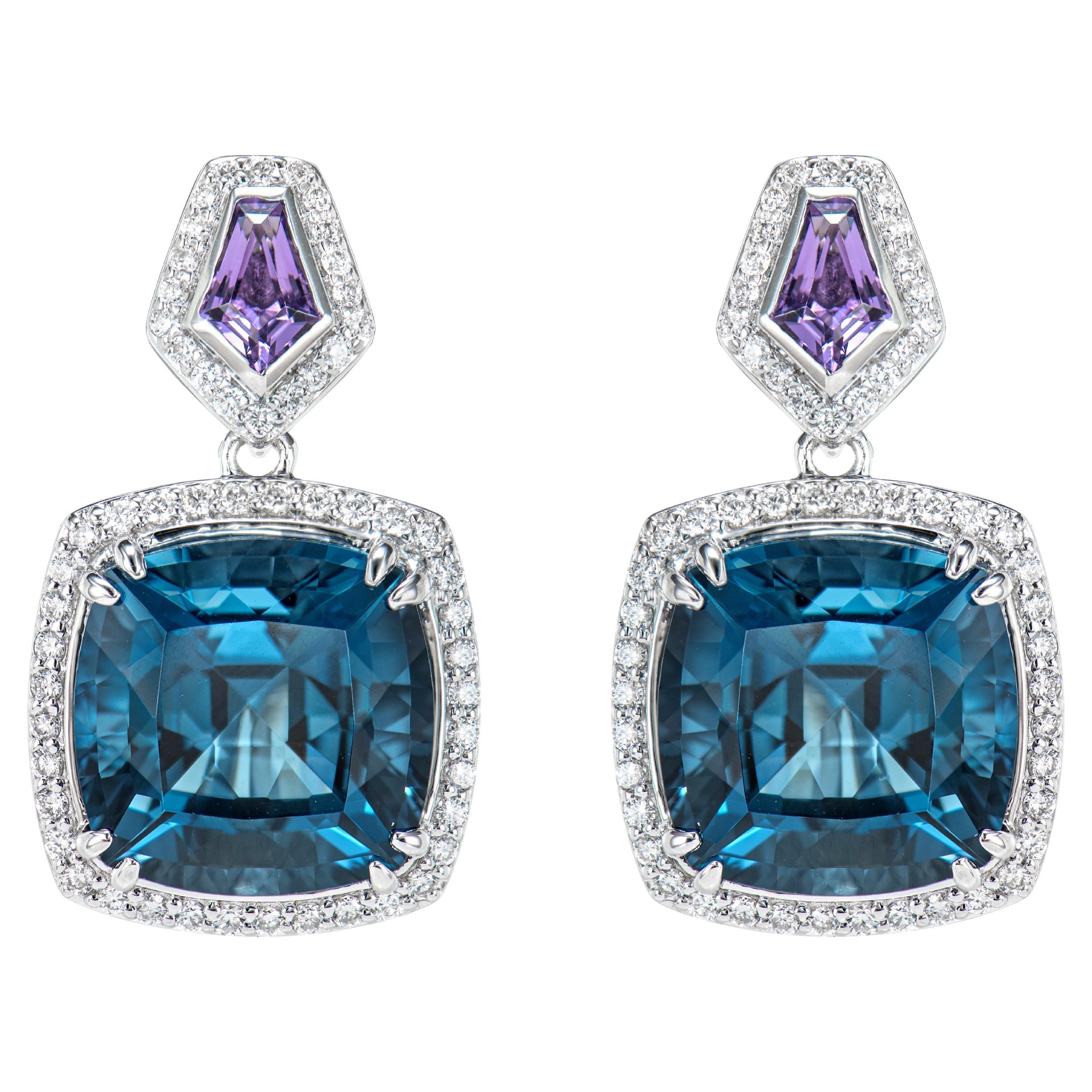 thumbnail image 2 of Silvershake Sterling Silver Cocktail Ring | Natural Amethyst, Rhodolite Garnet & London Blue Topaz | Vintage Cluster Design 2 of 11