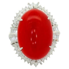18.43 Carat Ox-Blood Coral Diamond Platinum Cocktail Ring
