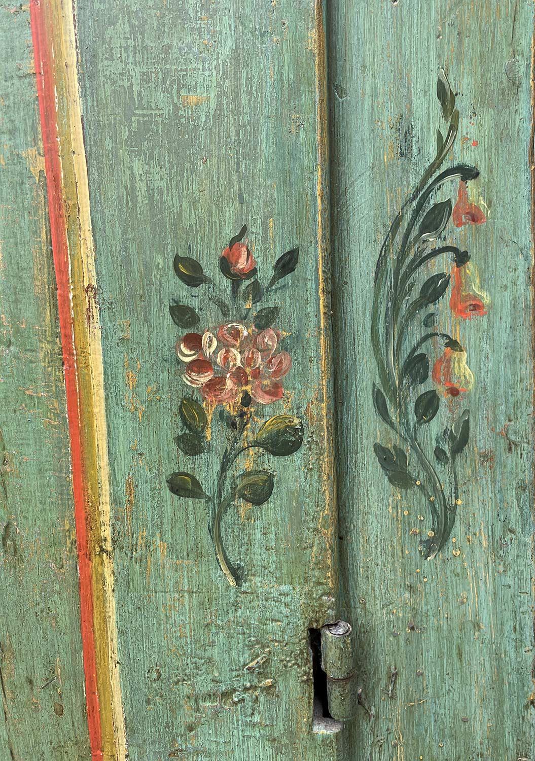 1843 Green Floral Painted Wardrobe, Dolomites Mountains 1