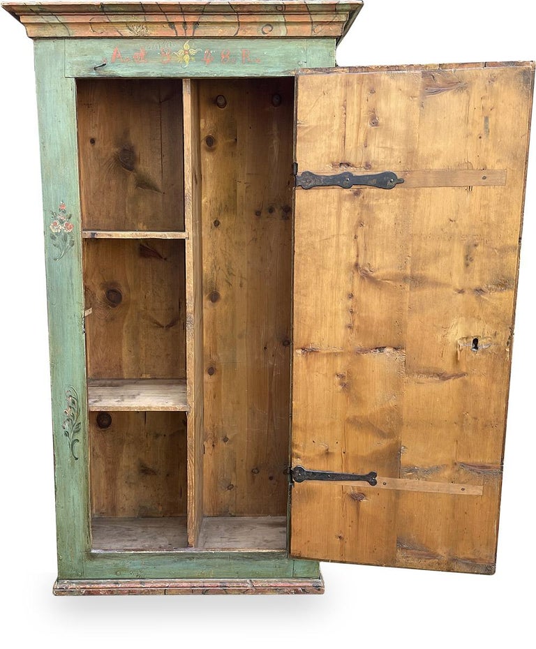 1843 Green Floral Painted Wardrobe, Dolomites Mountains For Sale 6