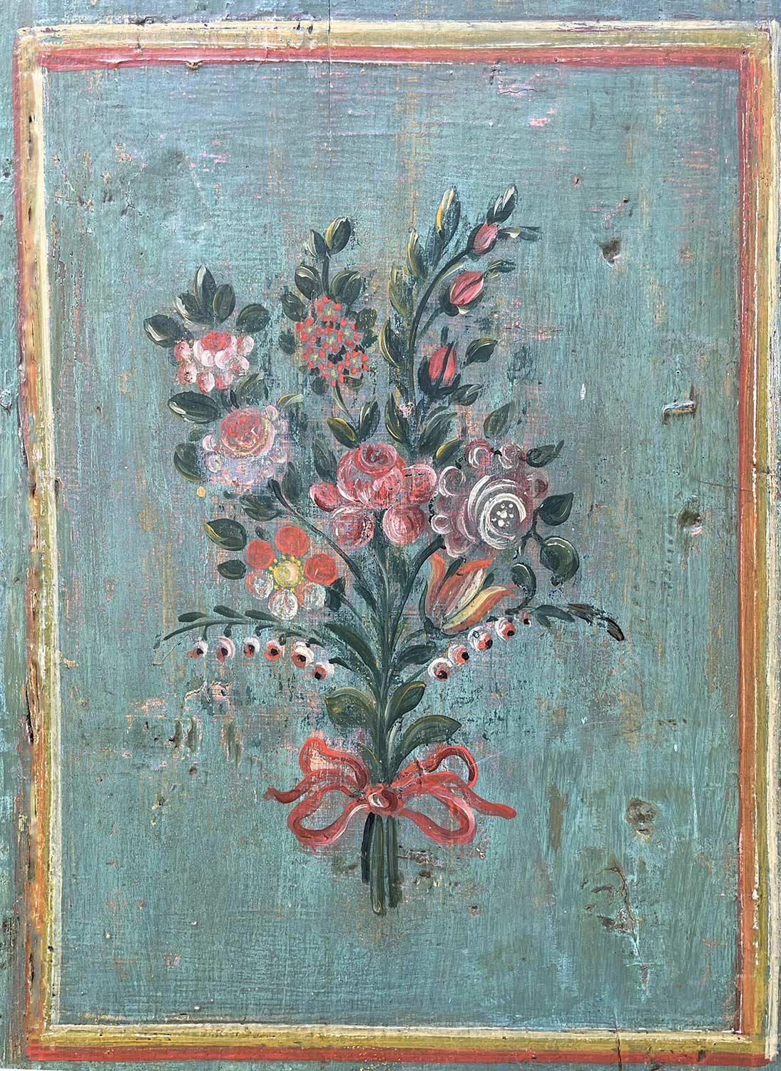 Hand-Painted 1843 Green Floral Painted Wardrobe, Dolomites Mountains