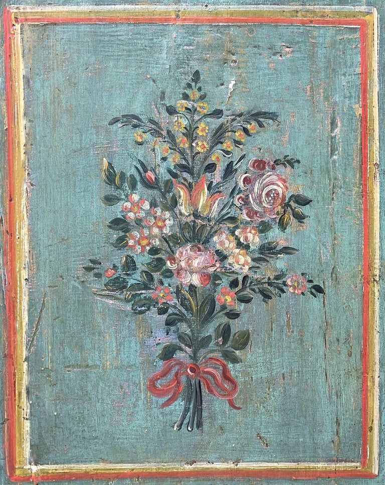 Mid-19th Century 1843 Green Floral Painted Wardrobe, Dolomites Mountains For Sale