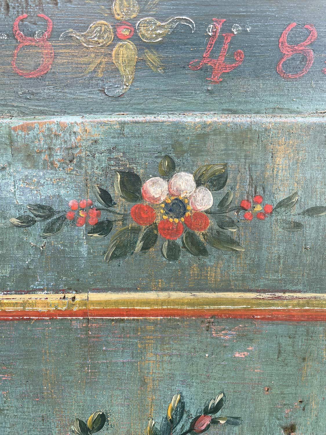 Mid-19th Century 1843 Green Floral Painted Wardrobe, Dolomites Mountains
