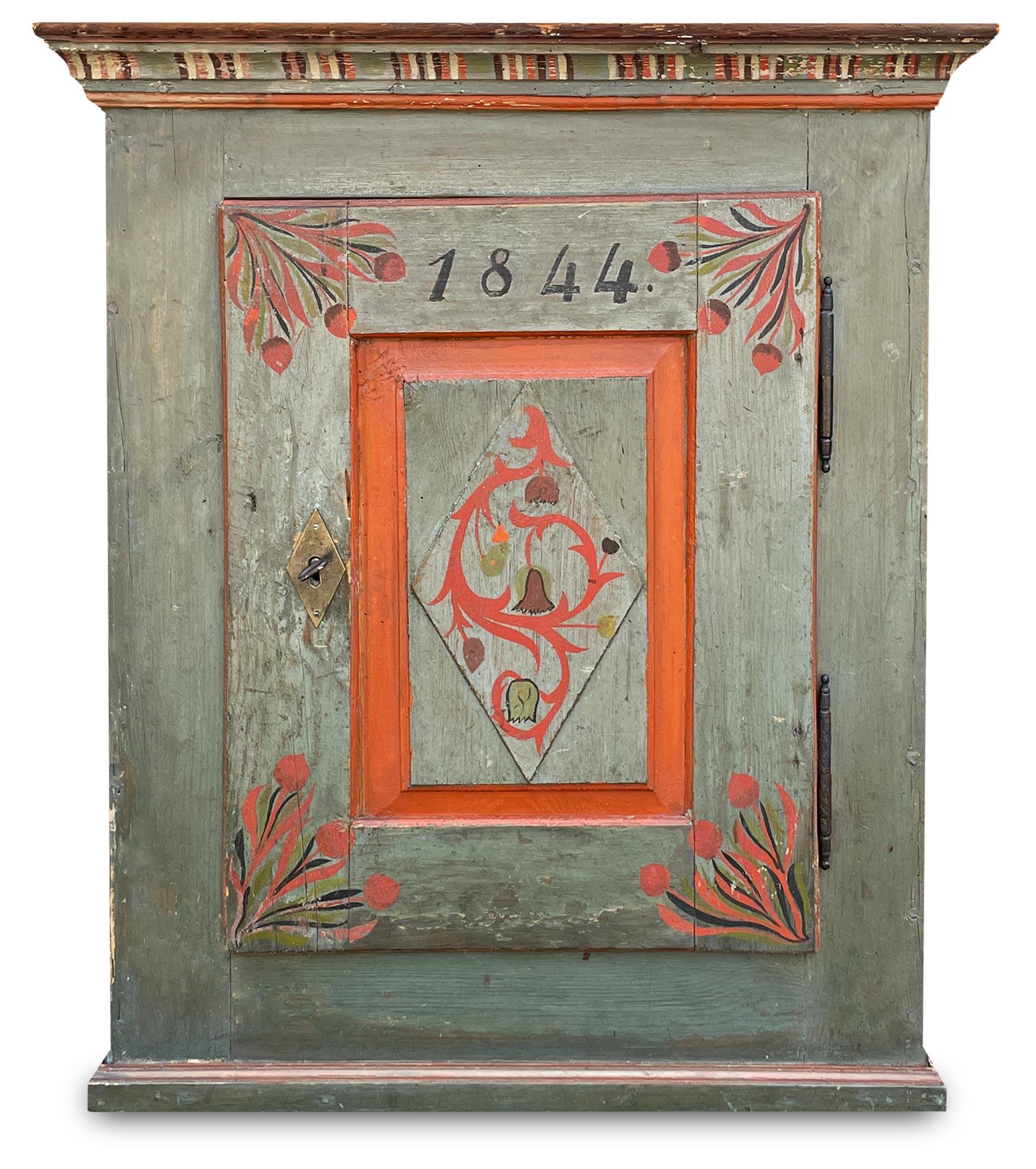1844 Armario Pequeño Pintado Floral Azul Italiano