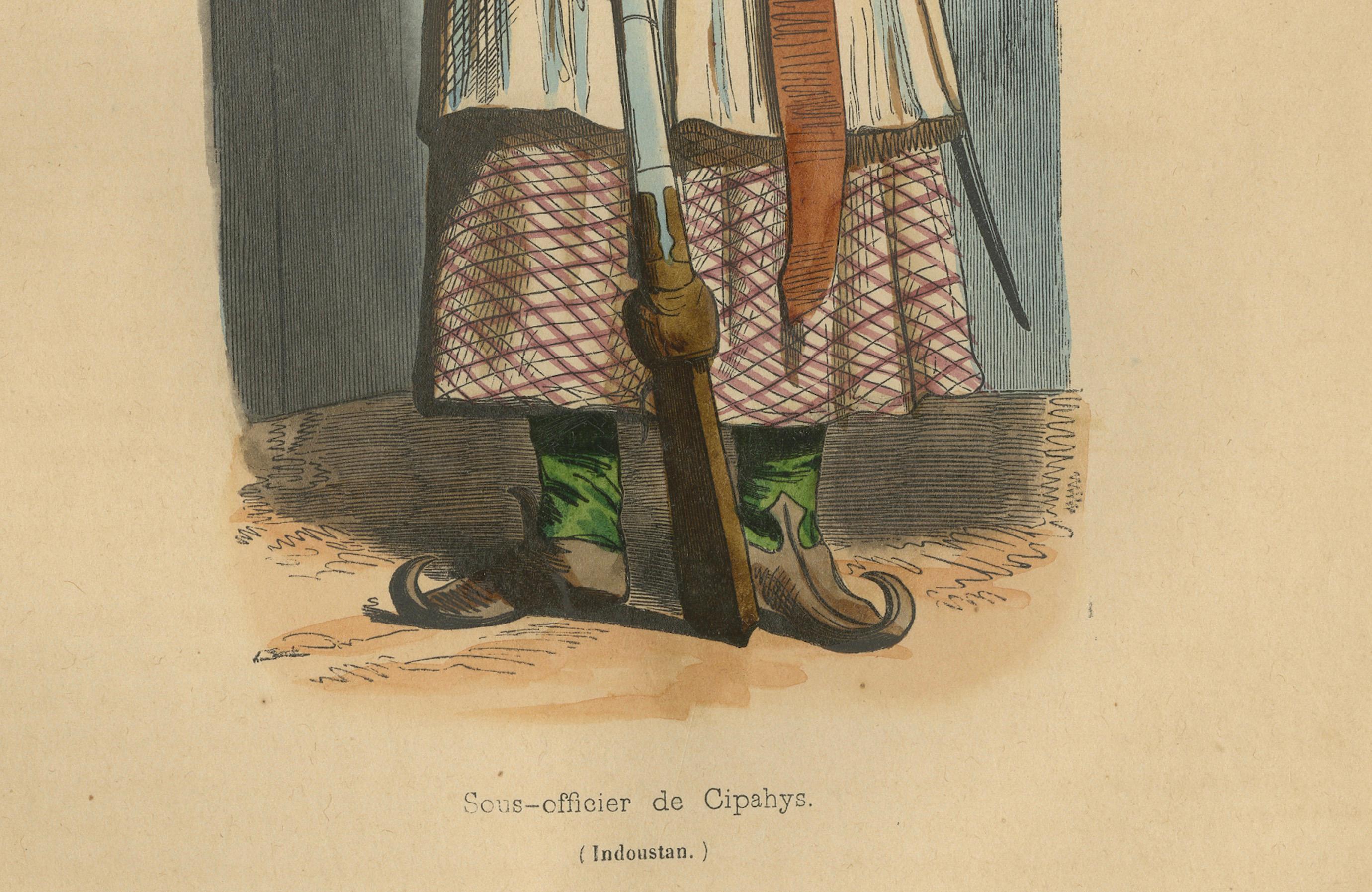 1844 Litografías coloreadas a mano de Soldado afgano y Suboficial indio 1
