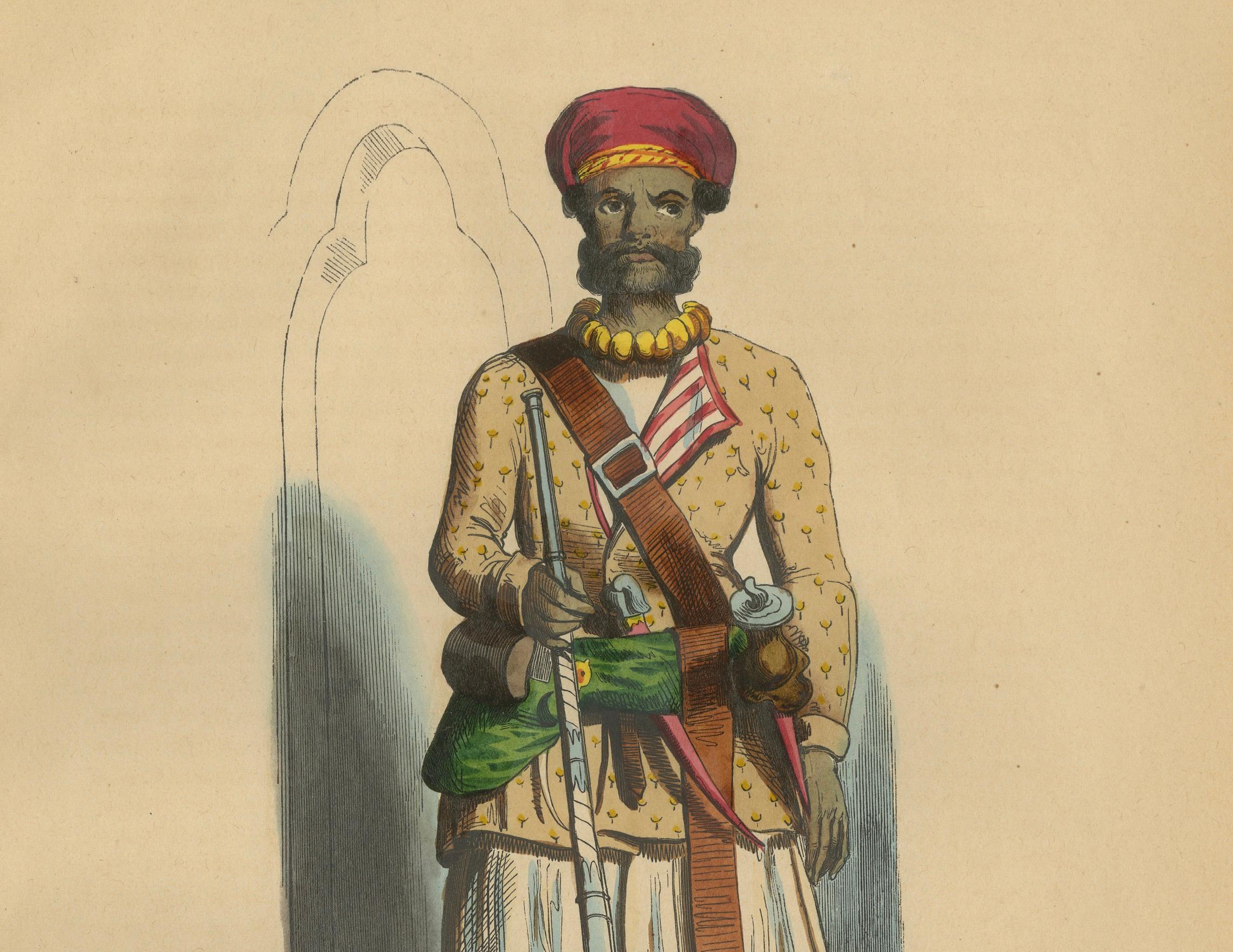 1844 Litografías coloreadas a mano de Soldado afgano y Suboficial indio 2