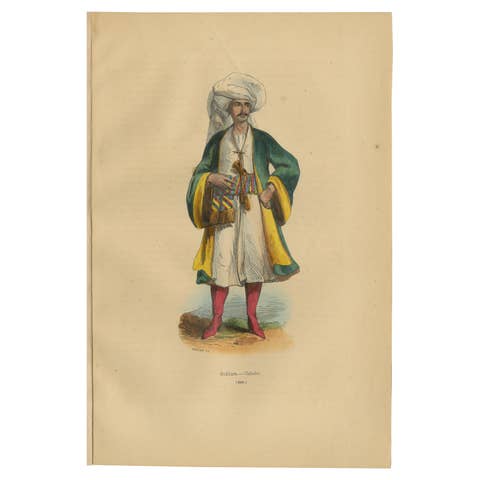 1844 Lithograph of a Bukharan Uzbek: Traditional Attire and Craft