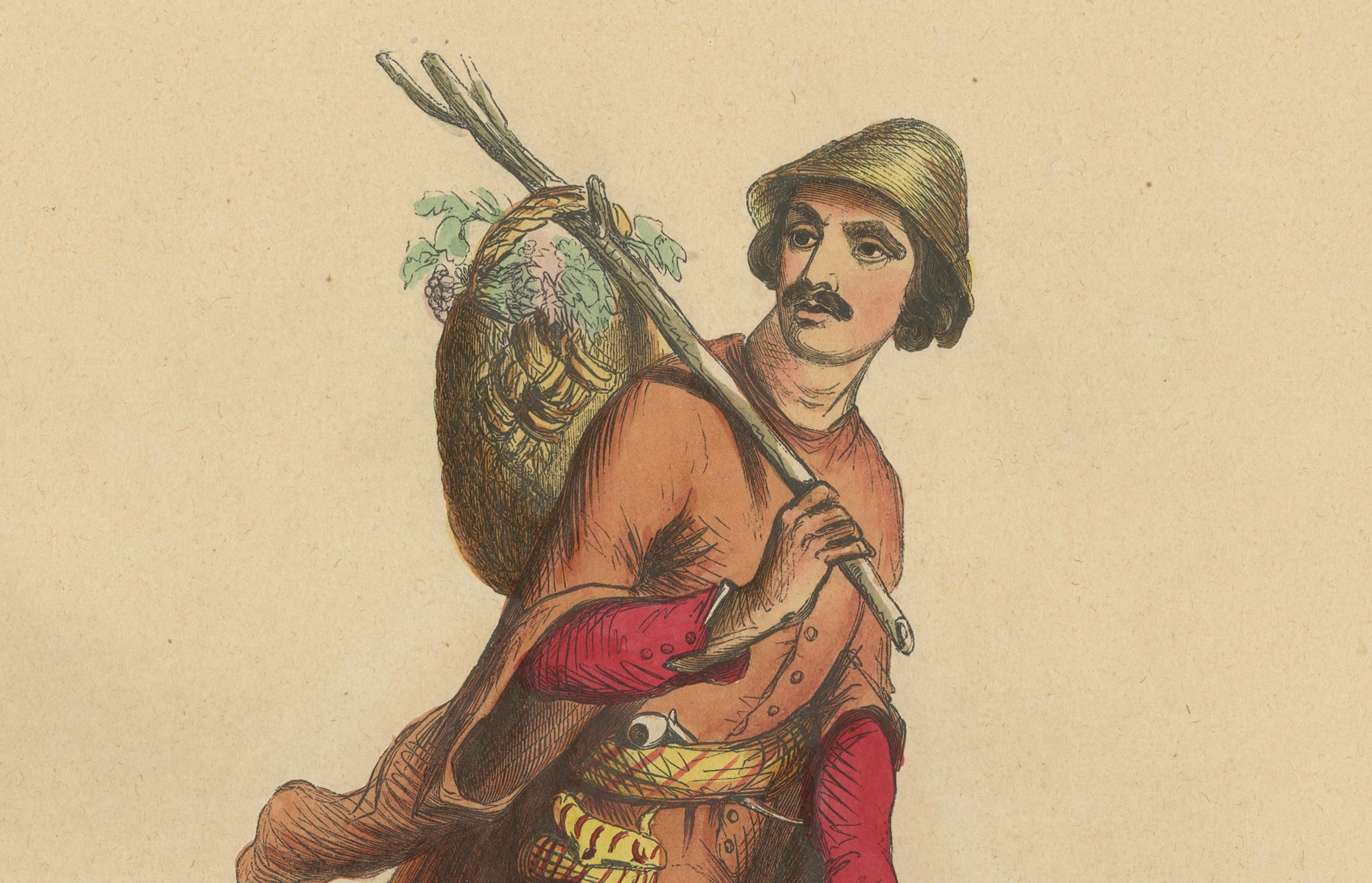 Mid-19th Century 1844 Lithograph of a Mingrelian Man in Traditional Georgian Attire For Sale