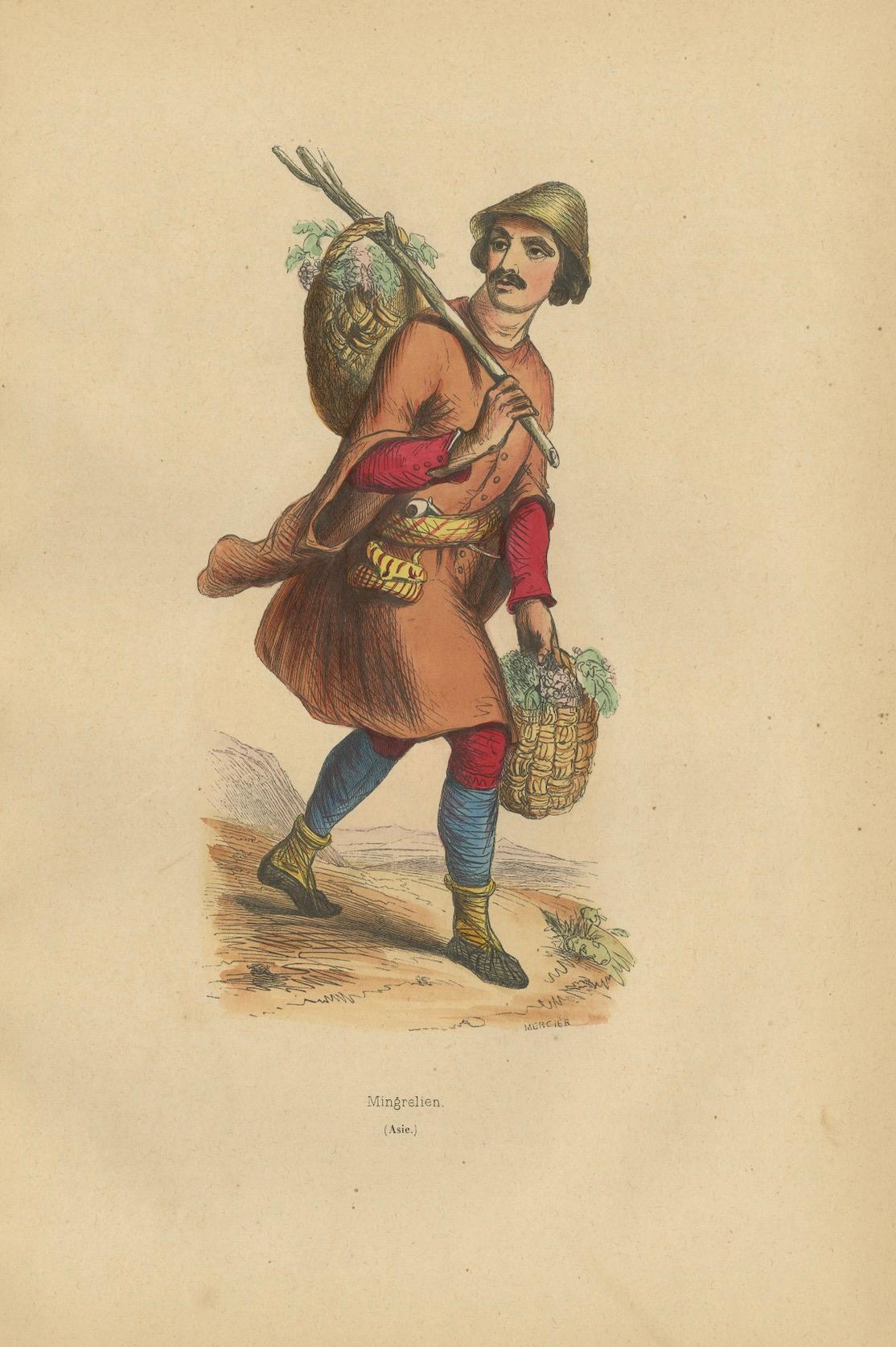 Paper 1844 Lithograph of a Mingrelian Man in Traditional Georgian Attire For Sale