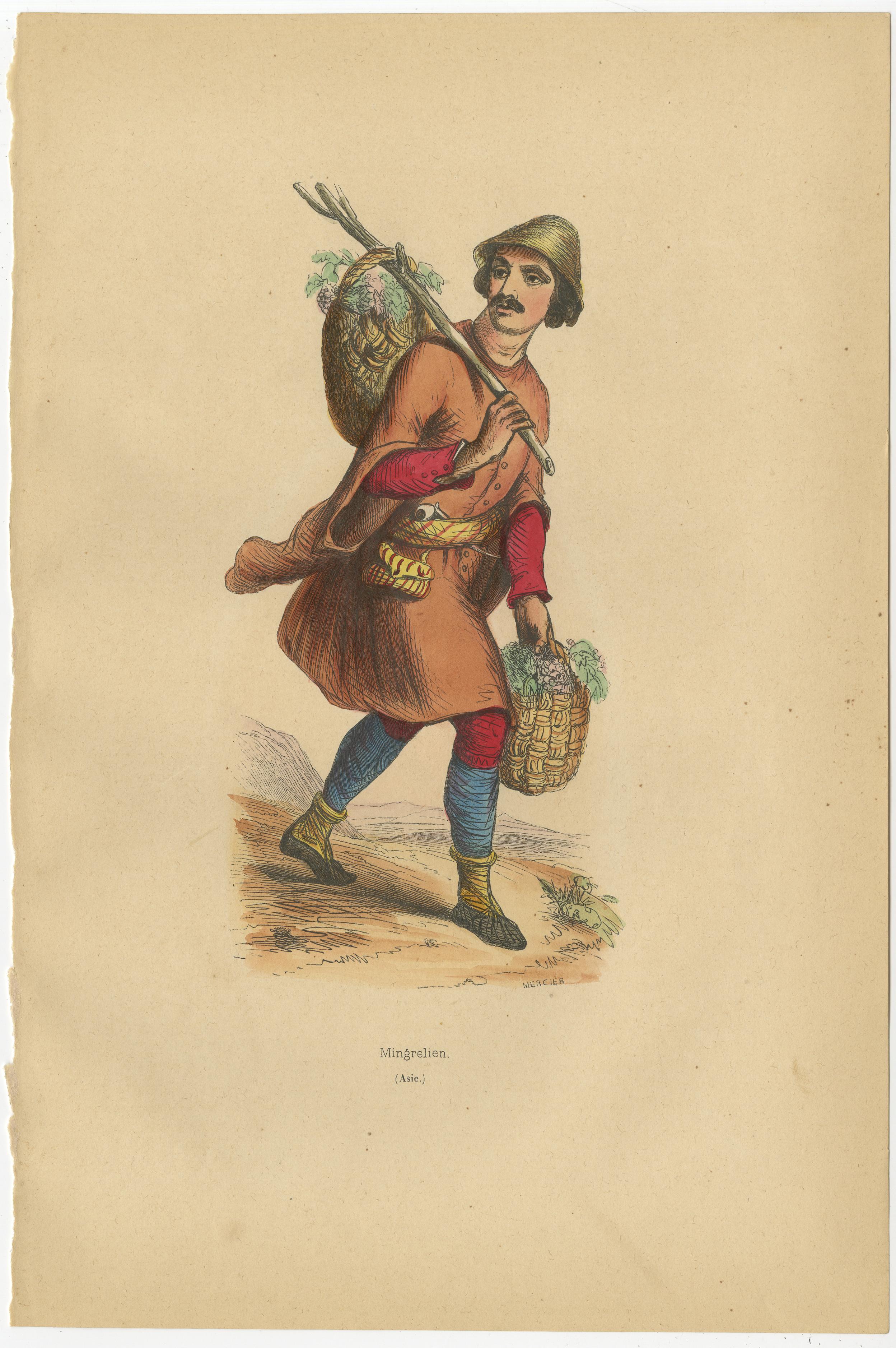 1844 Lithograph of a Mingrelian Man in Traditional Georgian Attire For Sale 1