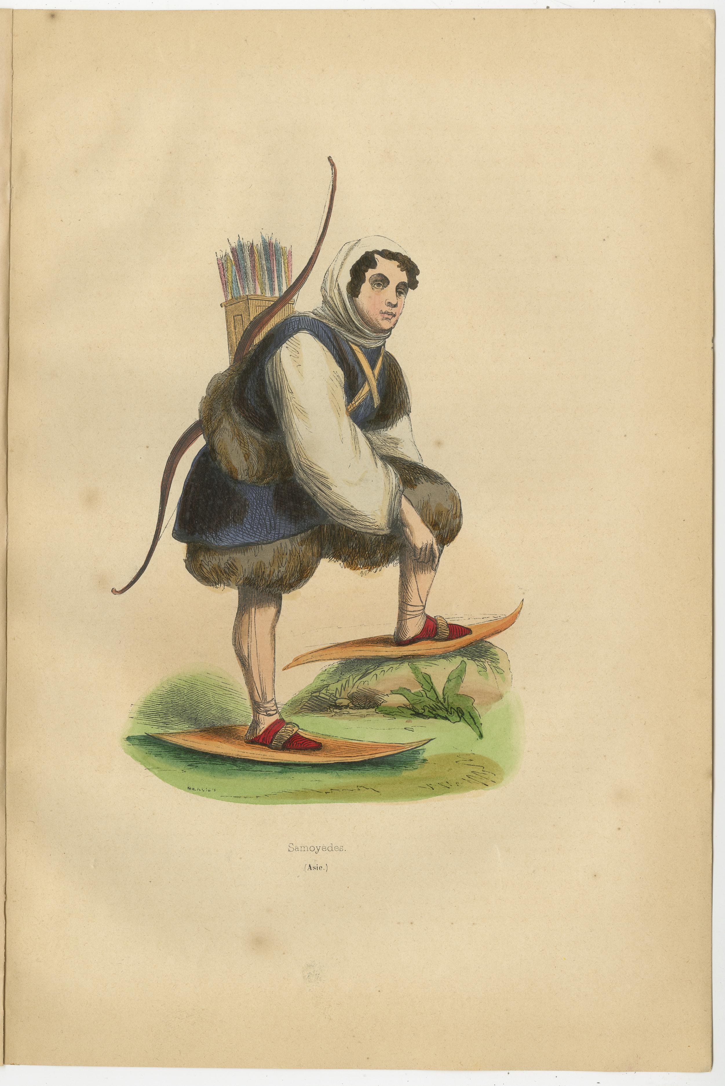 1844 Lithograph of a Samoyedic Archer in Traditional Winter Gear For Sale 1