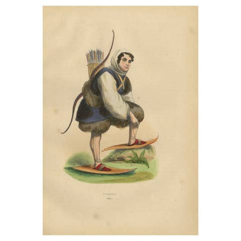 1844 Lithograph of a Samoyedic Archer in Traditional Winter Gear