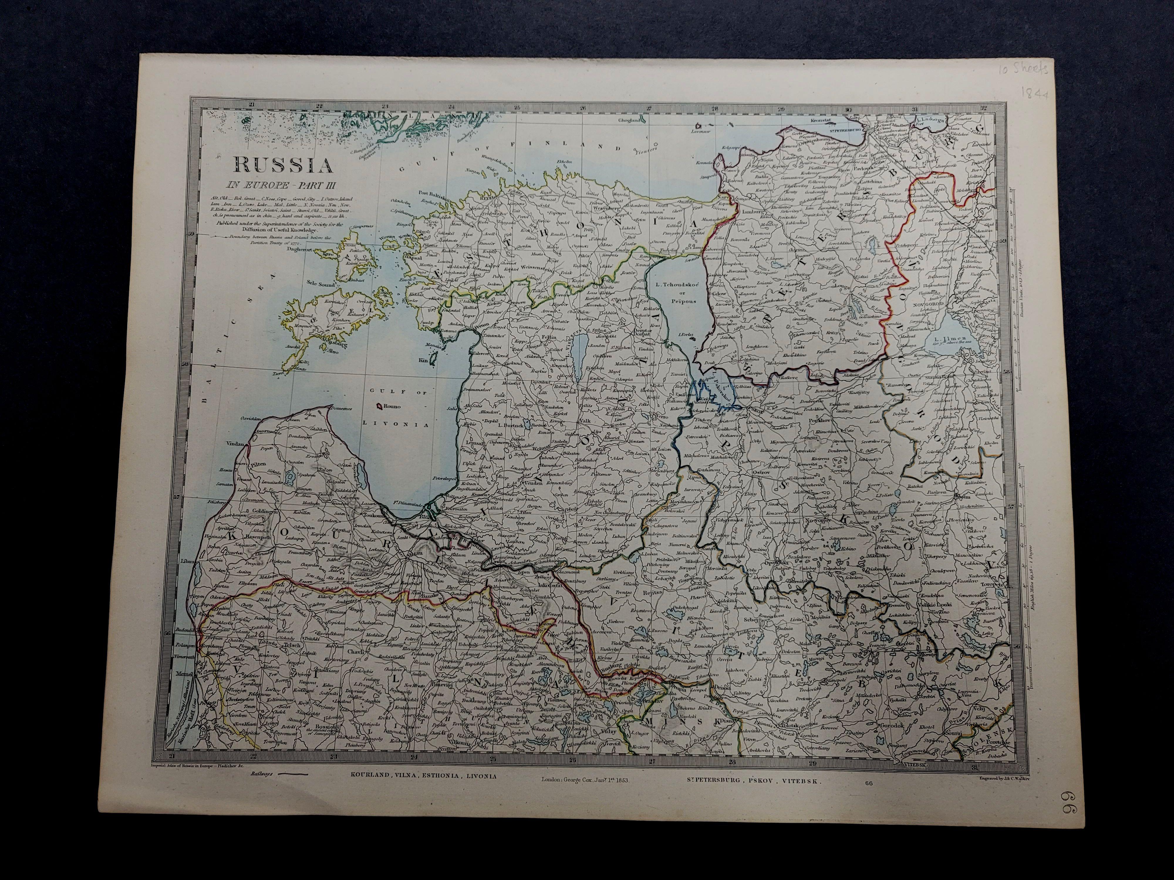 1844 Karte „Russia in Eurpoe, Teil II bis Teil VIII“, 7 Karten, Ric.r023 (Gemalt) im Angebot