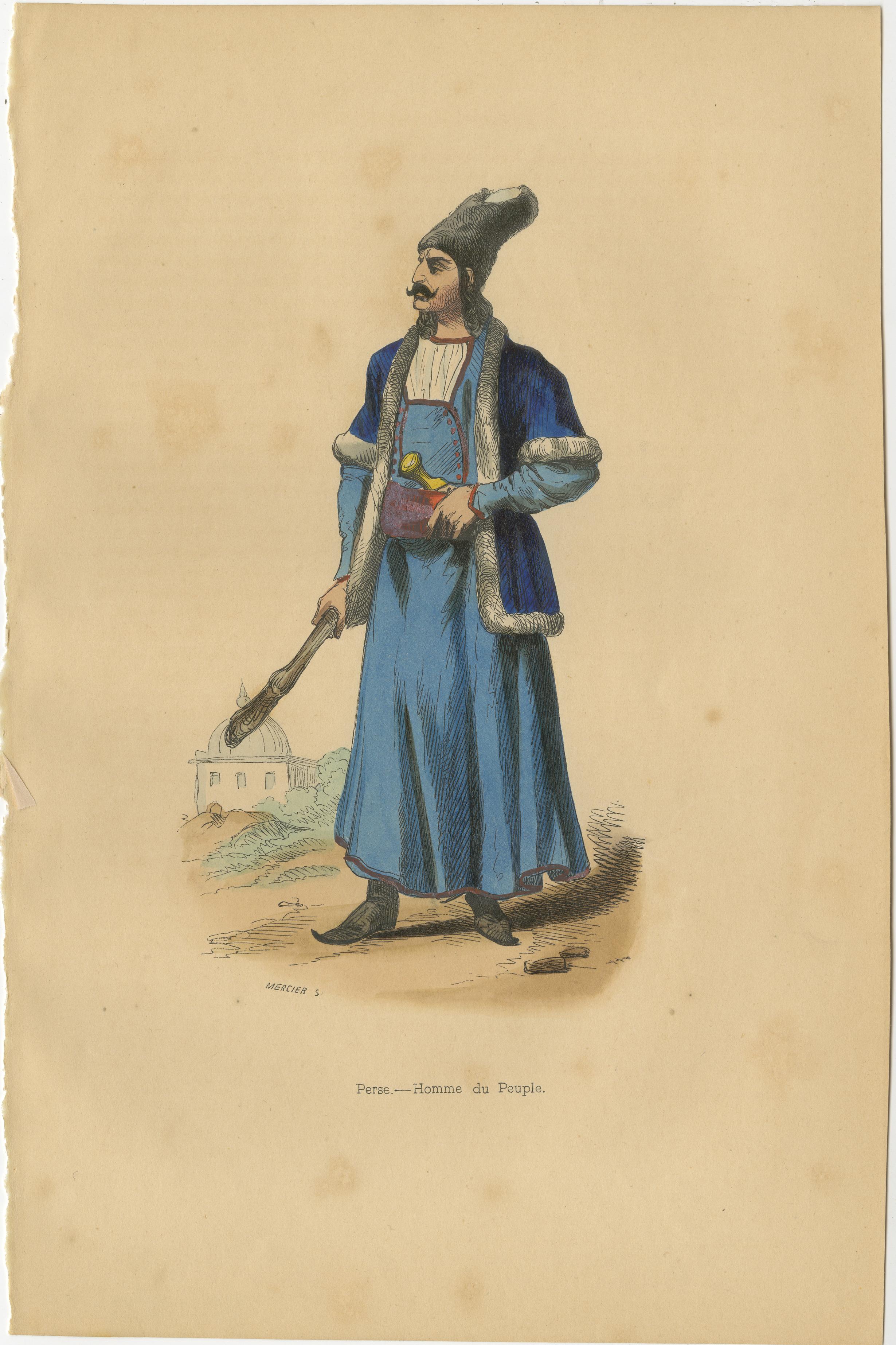 1844 Figuras Culturales Persas: Estampas grabadas de atuendos tradicionales Mediados del siglo XIX