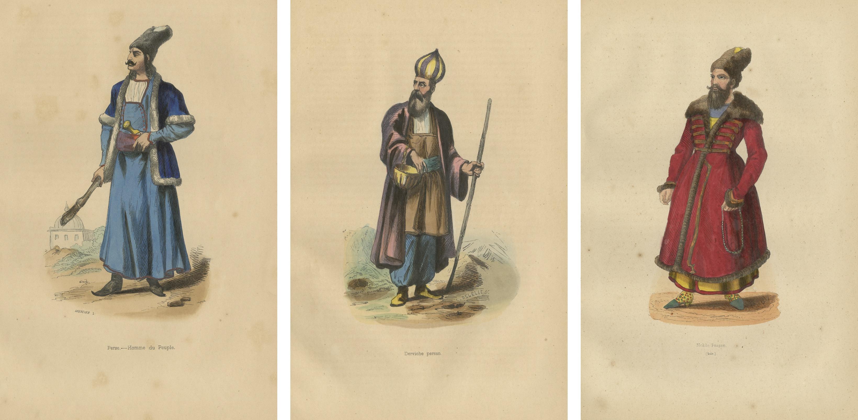 1844 Figuras Culturales Persas: Estampas grabadas de atuendos tradicionales Papel