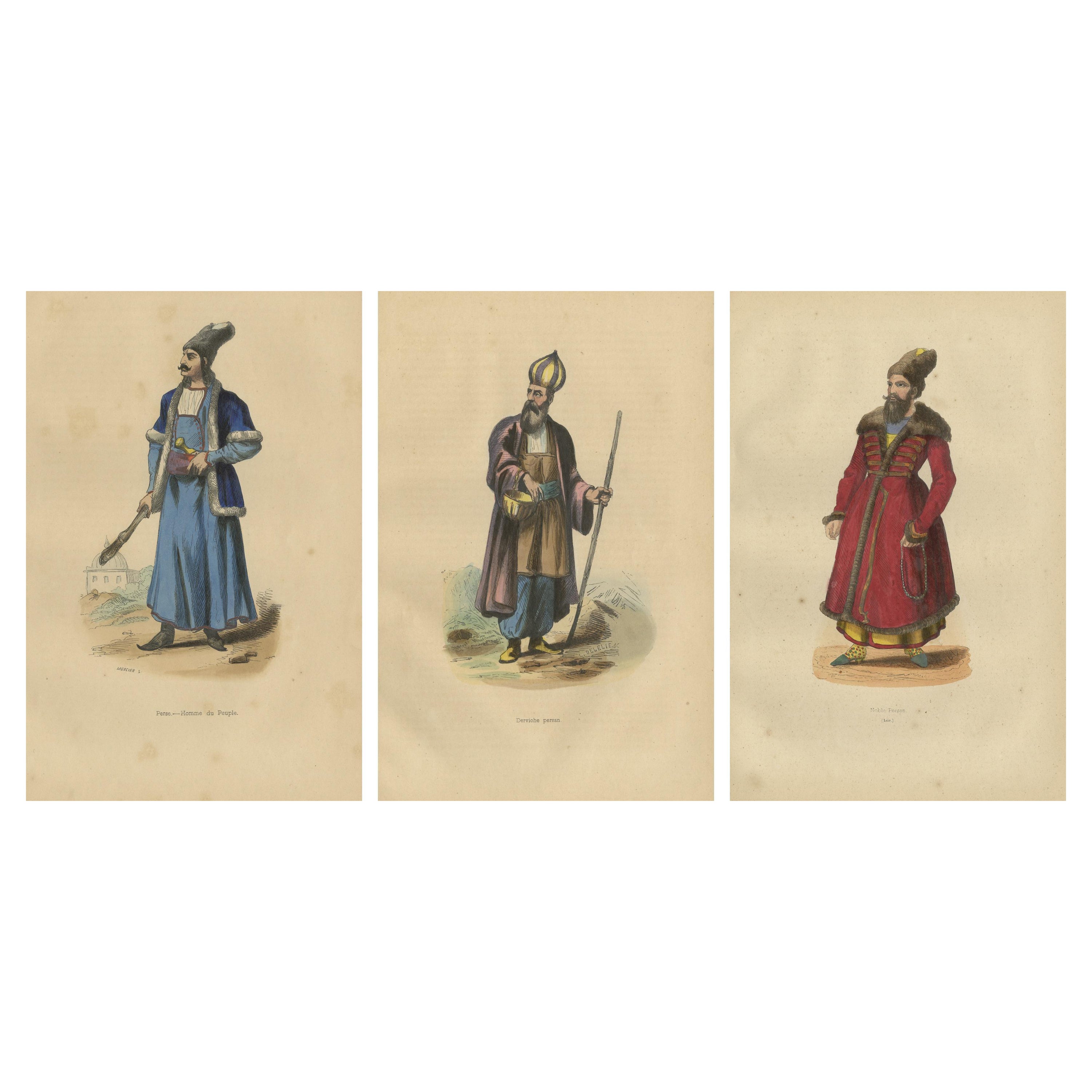 1844 Persian Cultural Figures: Engraved Prints of Traditional Attires For Sale