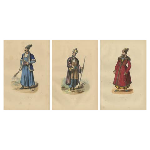 1844 Persian Cultural Figures: Engraved Prints of Traditional Attires