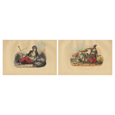 1844 Persian Elegance: From Smoking Nobility to Warfare in Art