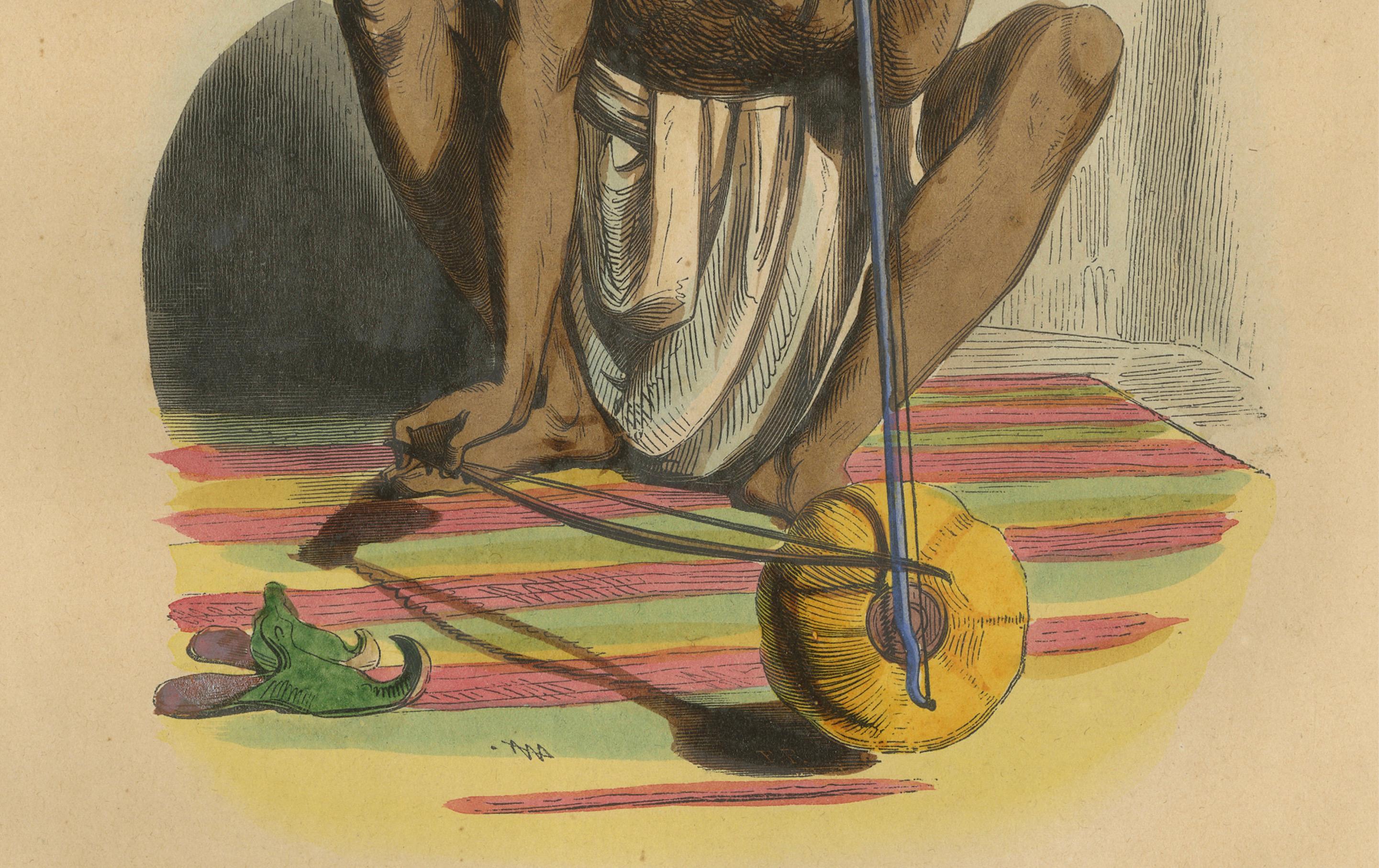 Mid-19th Century 1844 Vibrant Indian Cultural Prints: Musician and Dancer Lithographs For Sale
