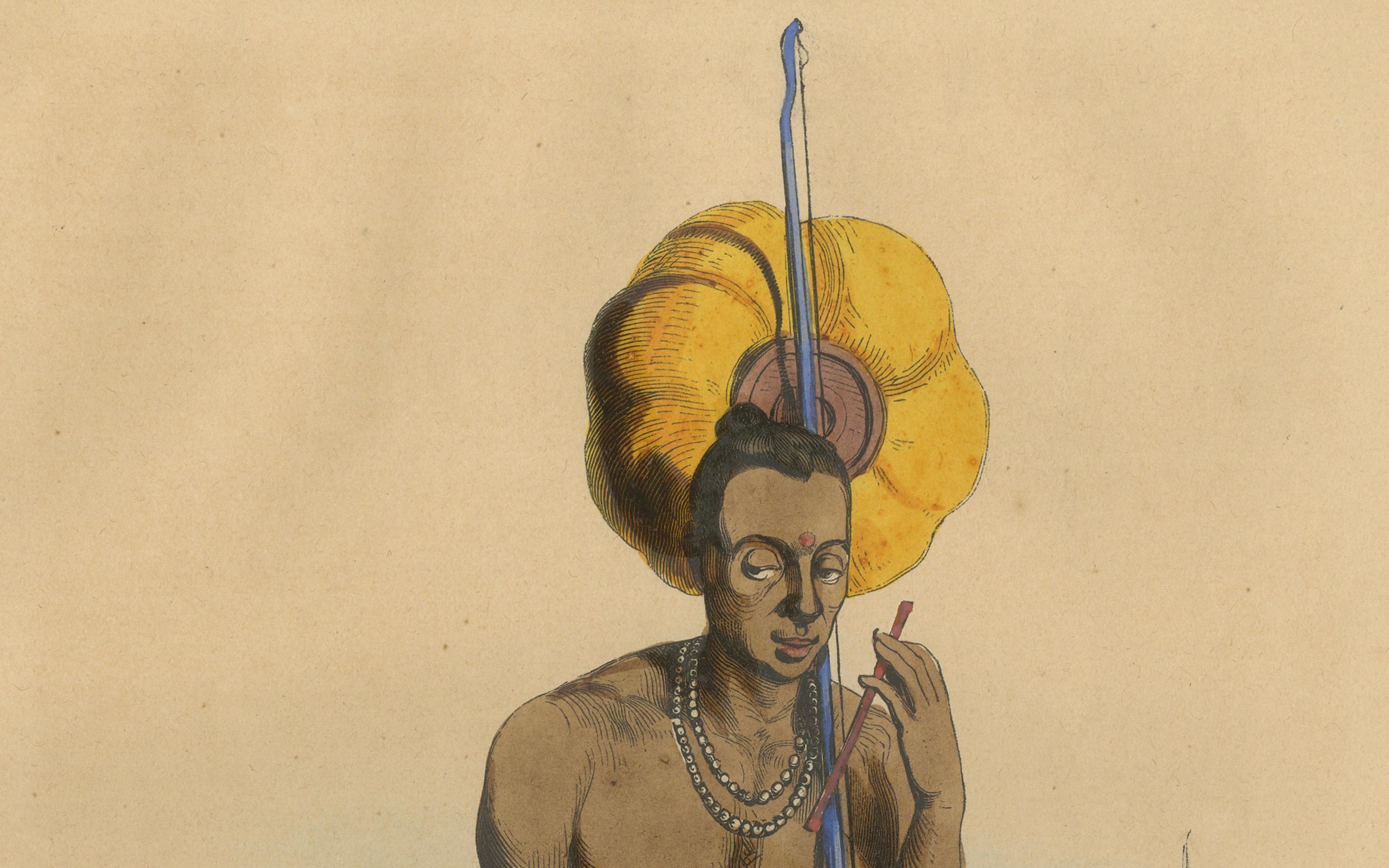 Paper 1844 Vibrant Indian Cultural Prints: Musician and Dancer Lithographs For Sale