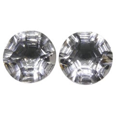 18.44ct Round White Quartz Fantasy/Fancy Cut Pair