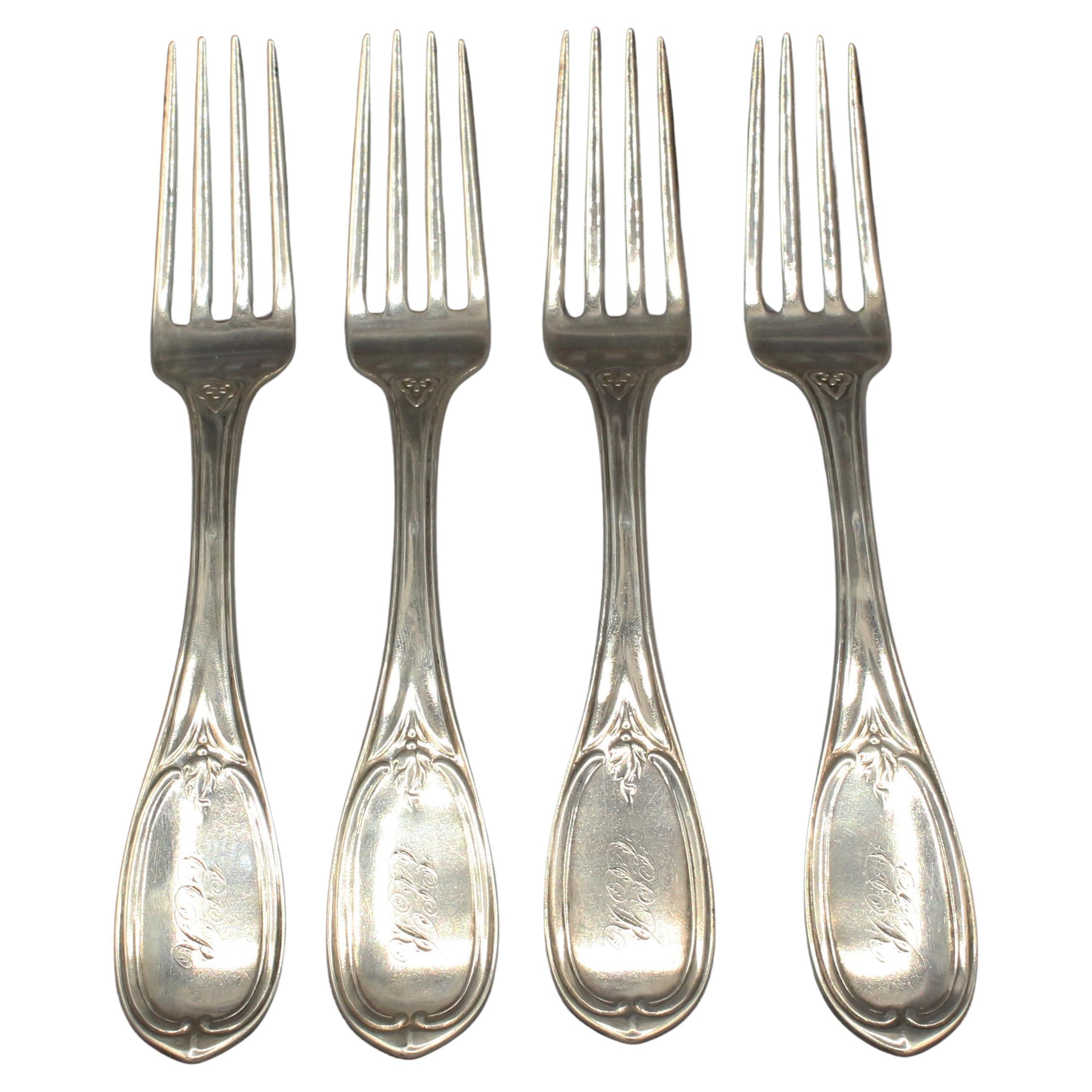 1845-1866 Set of Four Coin Silver Dinner Forks by Mitchell & Tyler For Sale
