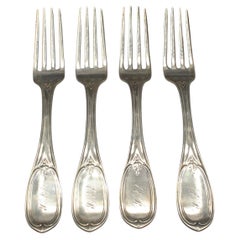 Antique 1845-1866 Set of Four Coin Silver Dinner Forks by Mitchell & Tyler