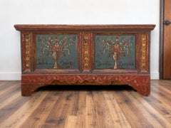 1846 Alpine Blue Floral Painted Blanket Chest