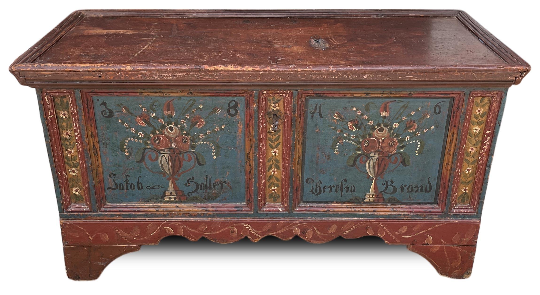1846 Alpenblau geblümte Deckentruhe (Sonstiges) im Angebot