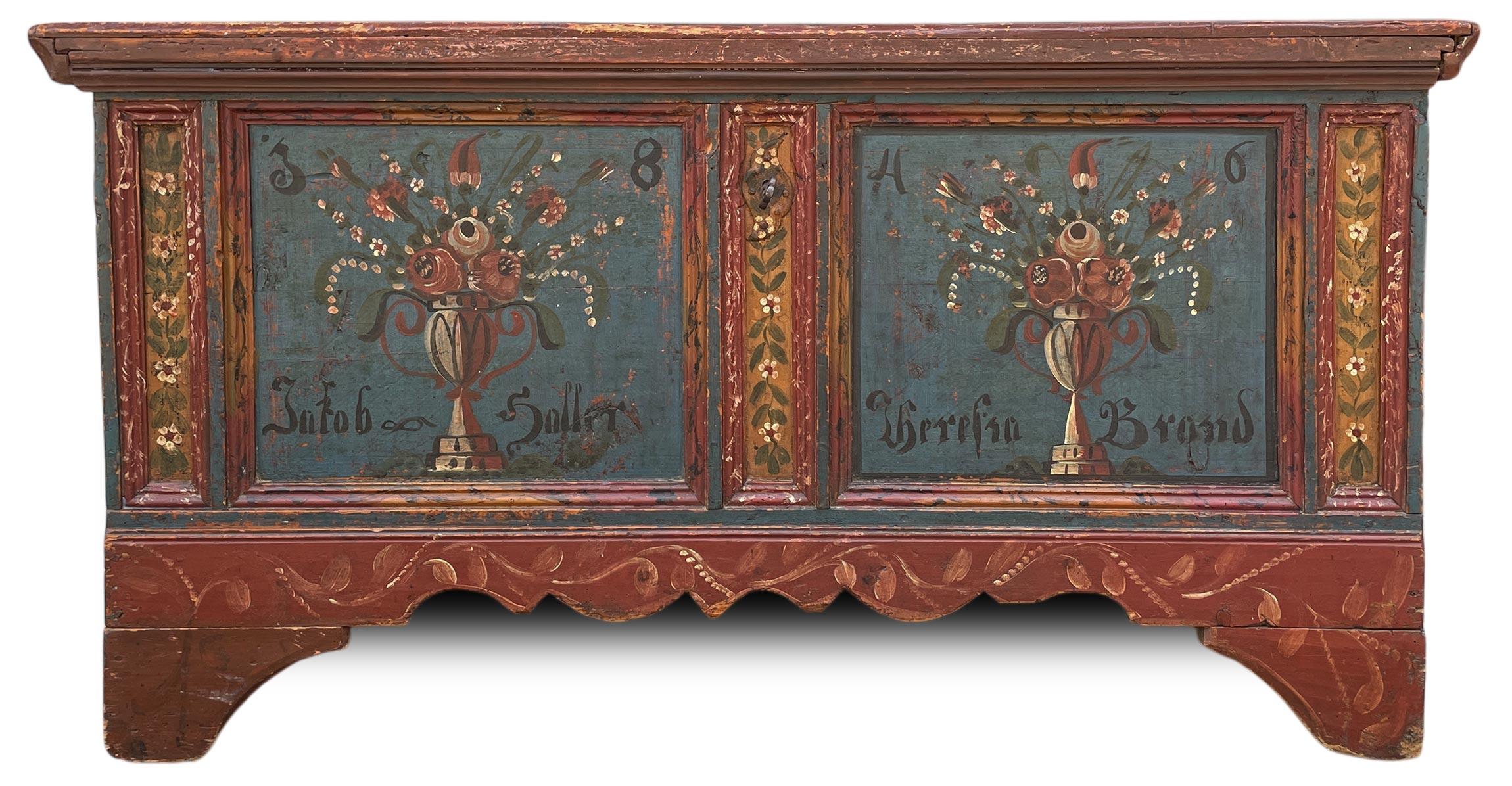 1846 Alpenblau geblümte Deckentruhe im Zustand „Gut“ im Angebot in Vo', Veneto