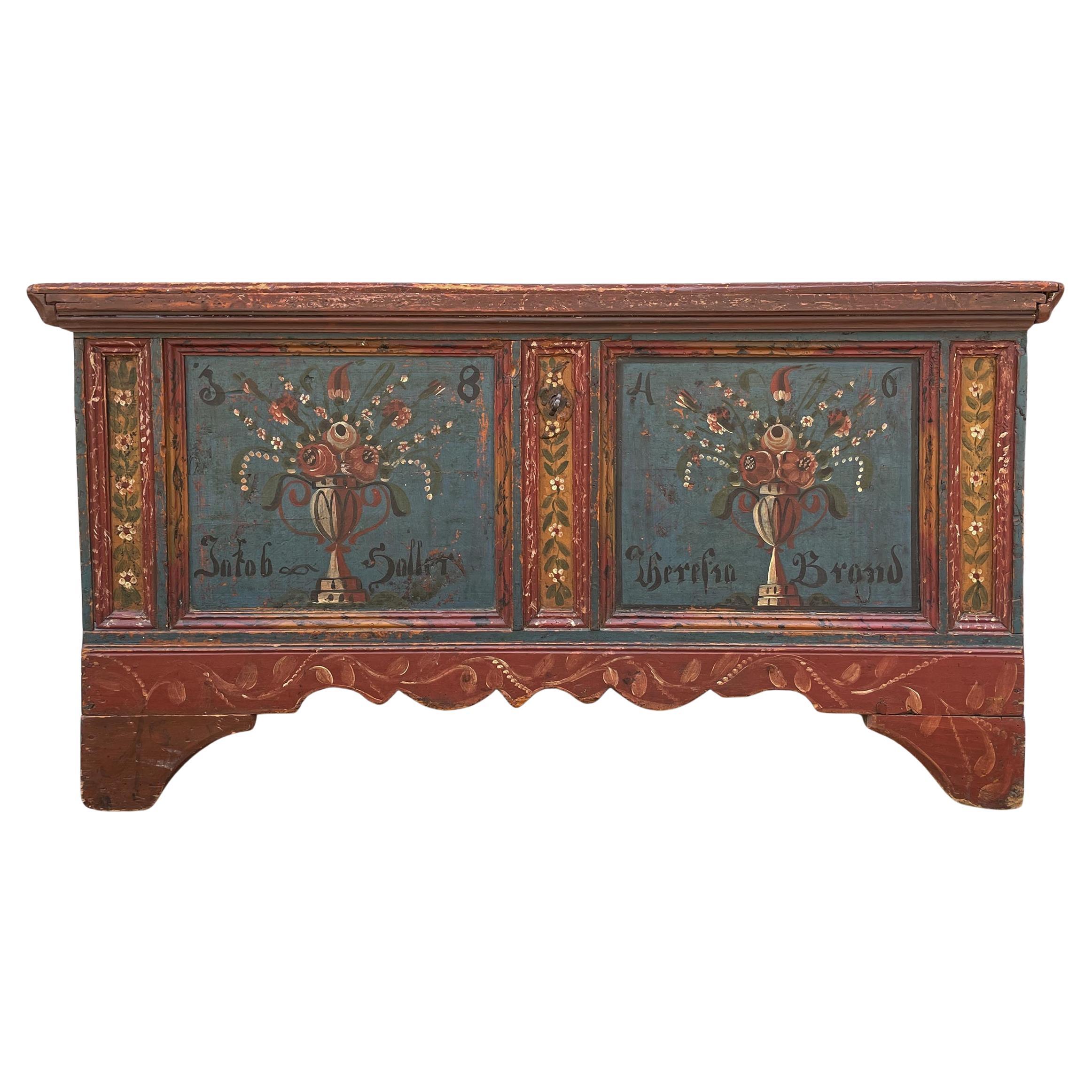 1846 Alpine Blue Floral Painted Blanket Chest