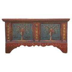 1846 Coffre à couvertures peint à motifs floraux bleu alpin