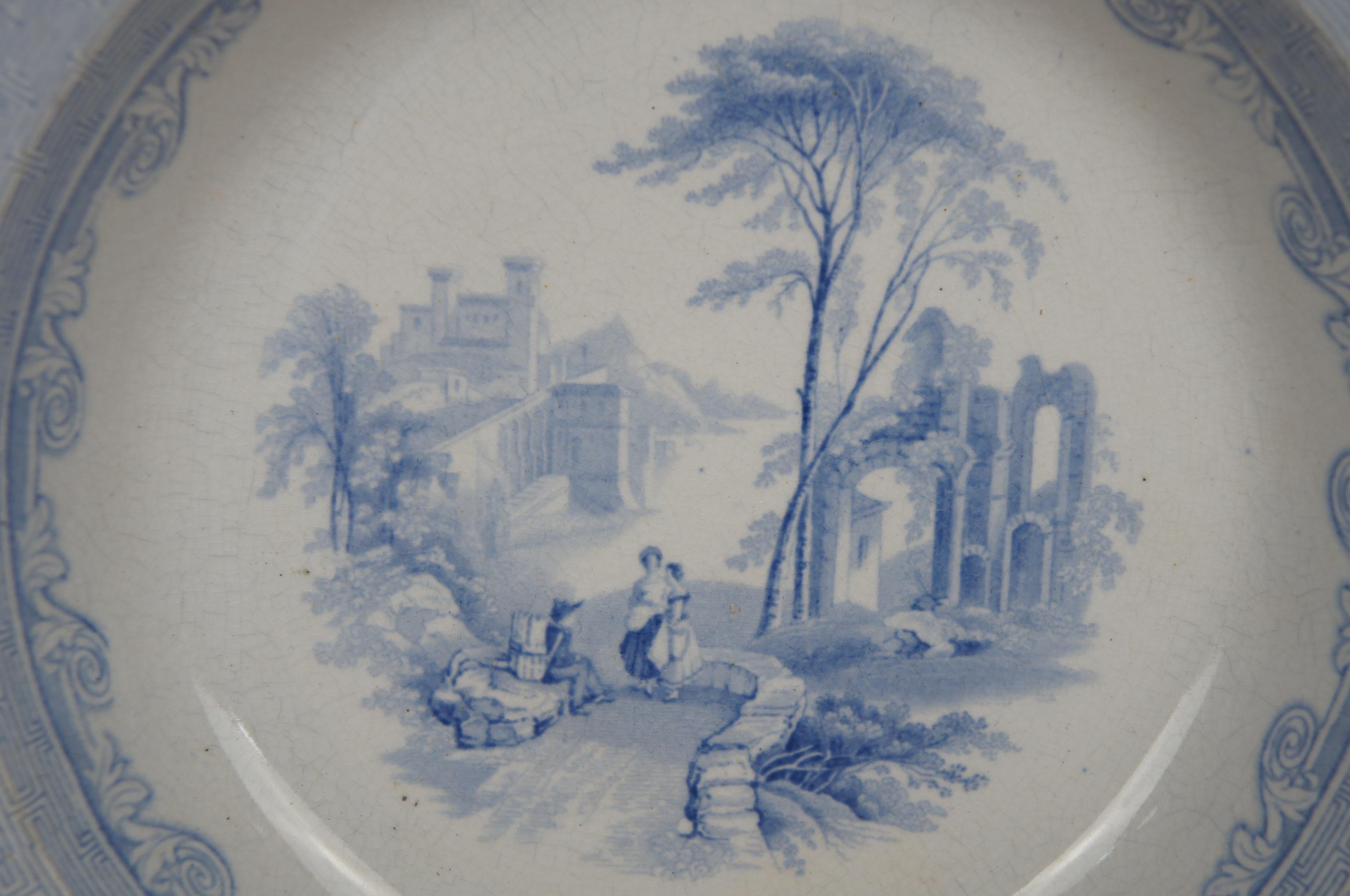 Chinoiserie 1846 Antique English J Clementson Tessino Ironstone Blue Tranferware Plate 10