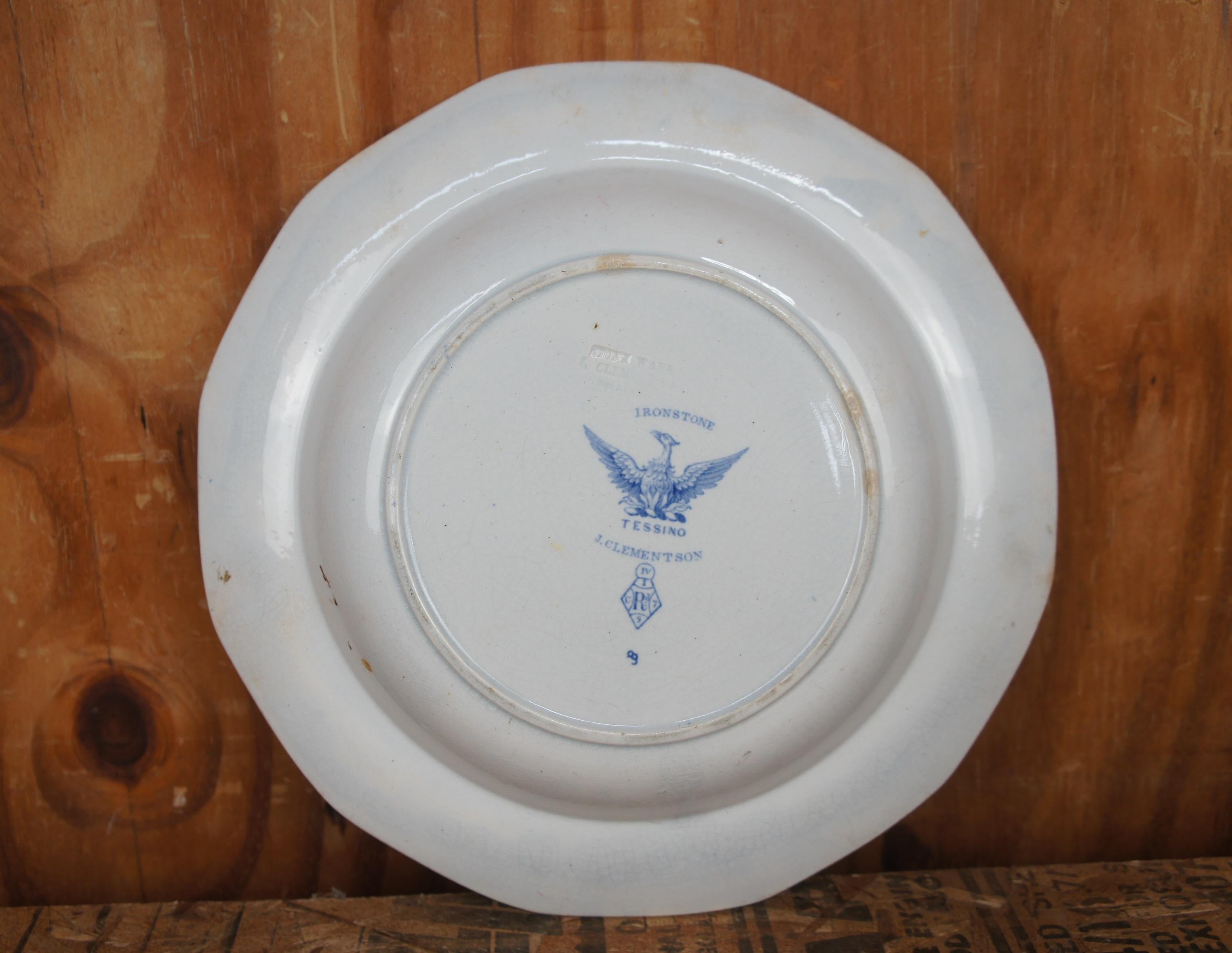 1846 Antique English J Clementson Tessino Ironstone Blue Tranferware Plate 10