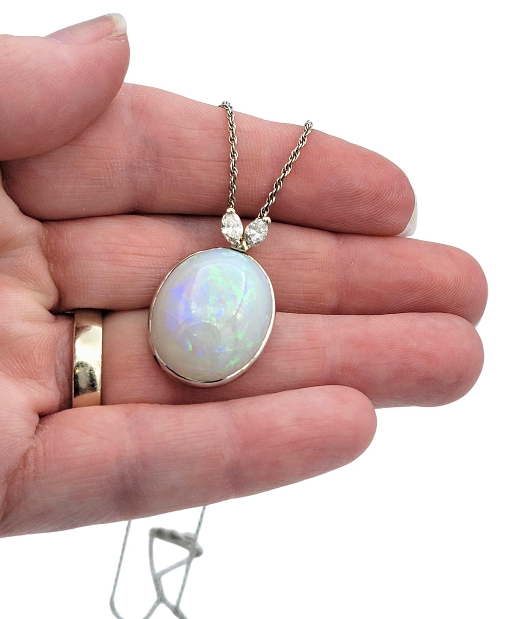 18.46 Carat Opal Pendant Necklace with Marquise Diamonds in 14 Karat White Gold For Sale 4