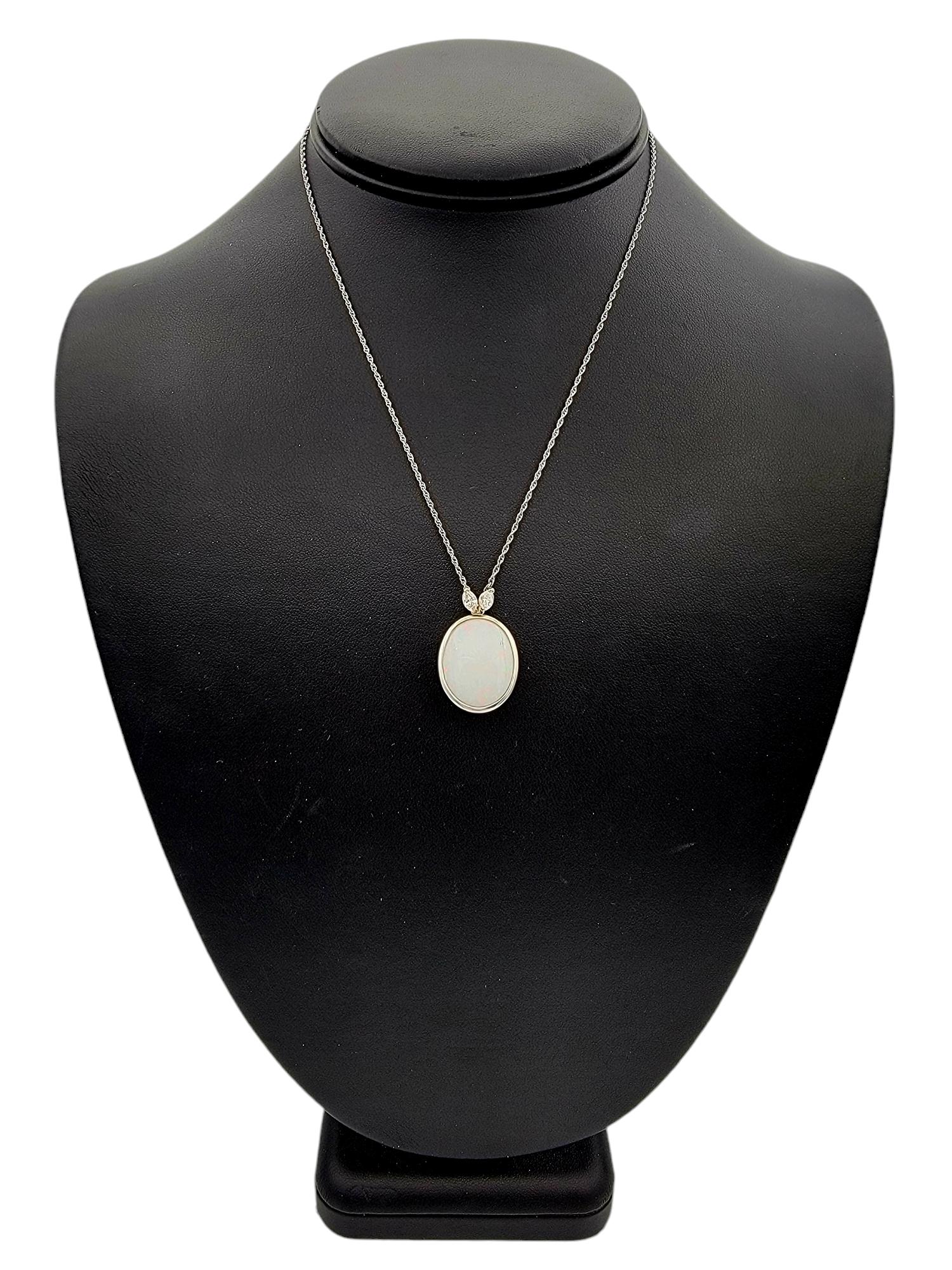 18.46 Carat Opal Pendant Necklace with Marquise Diamonds in 14 Karat White Gold For Sale 5