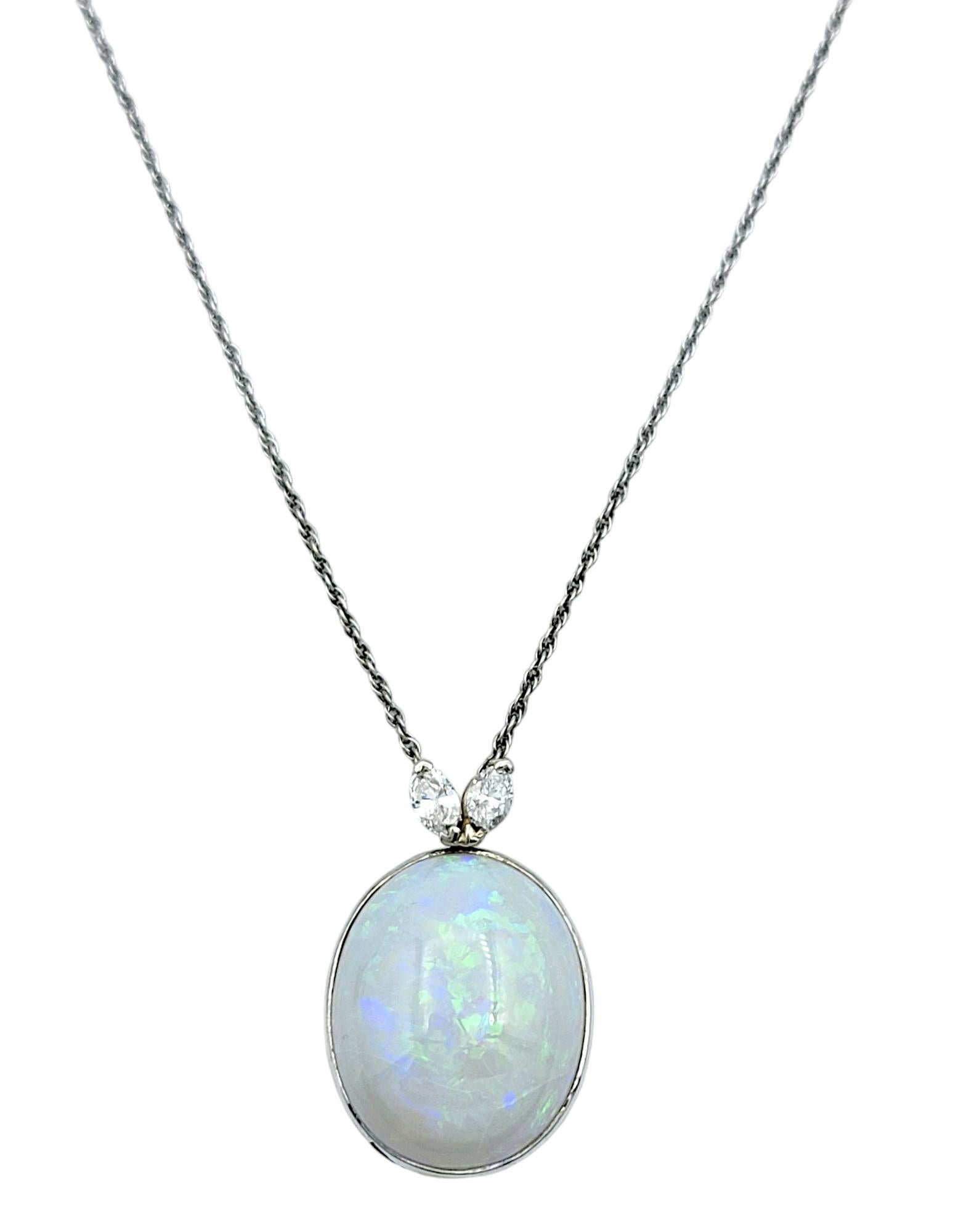 Contemporary 18.46 Carat Opal Pendant Necklace with Marquise Diamonds in 14 Karat White Gold For Sale