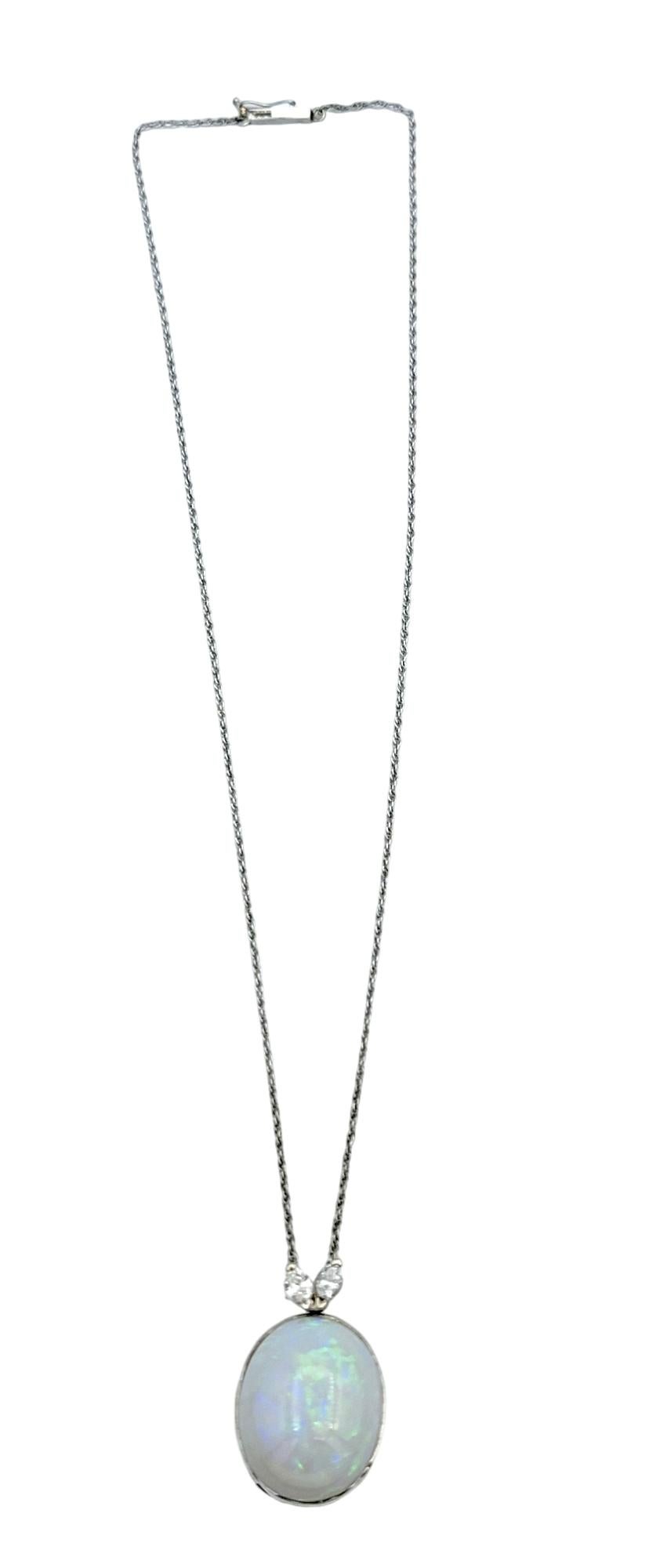 18.46 Carat Opal Pendant Necklace with Marquise Diamonds in 14 Karat White Gold In Good Condition For Sale In Scottsdale, AZ