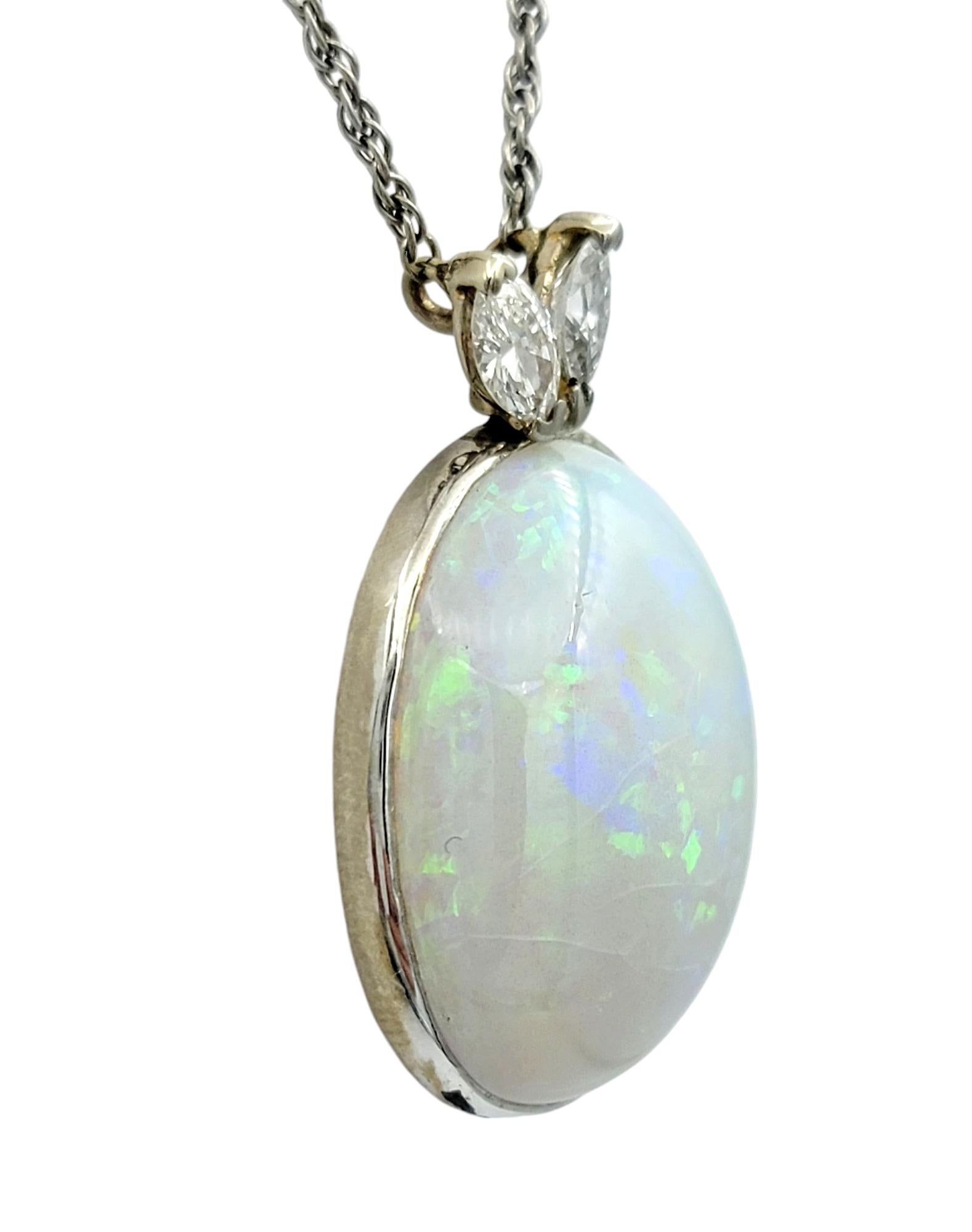 Women's 18.46 Carat Opal Pendant Necklace with Marquise Diamonds in 14 Karat White Gold For Sale