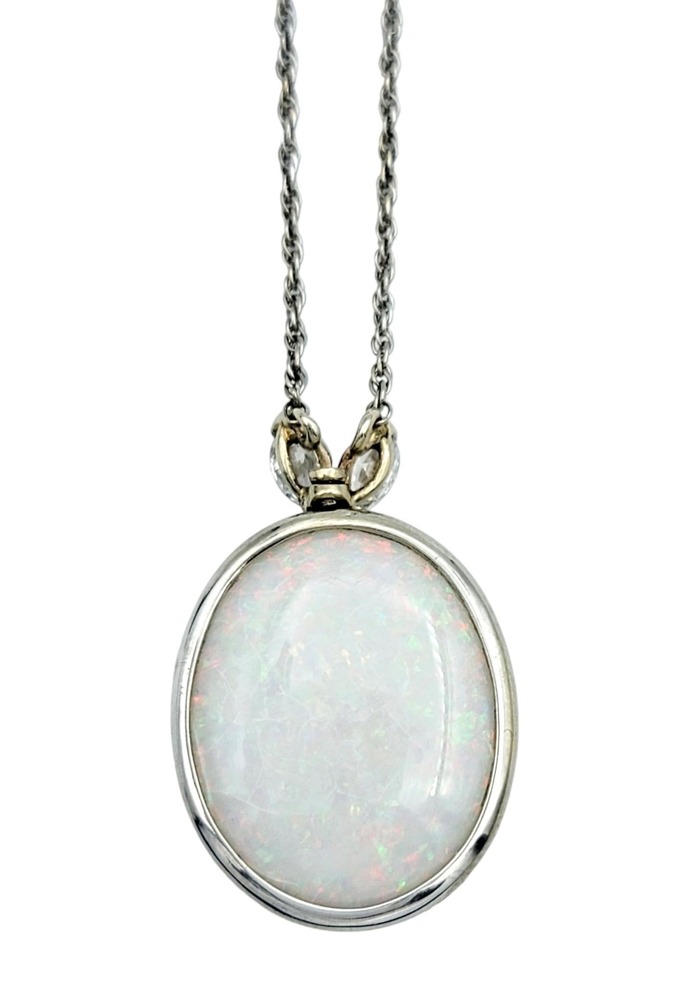 18.46 Carat Opal Pendant Necklace with Marquise Diamonds in 14 Karat White Gold For Sale 1