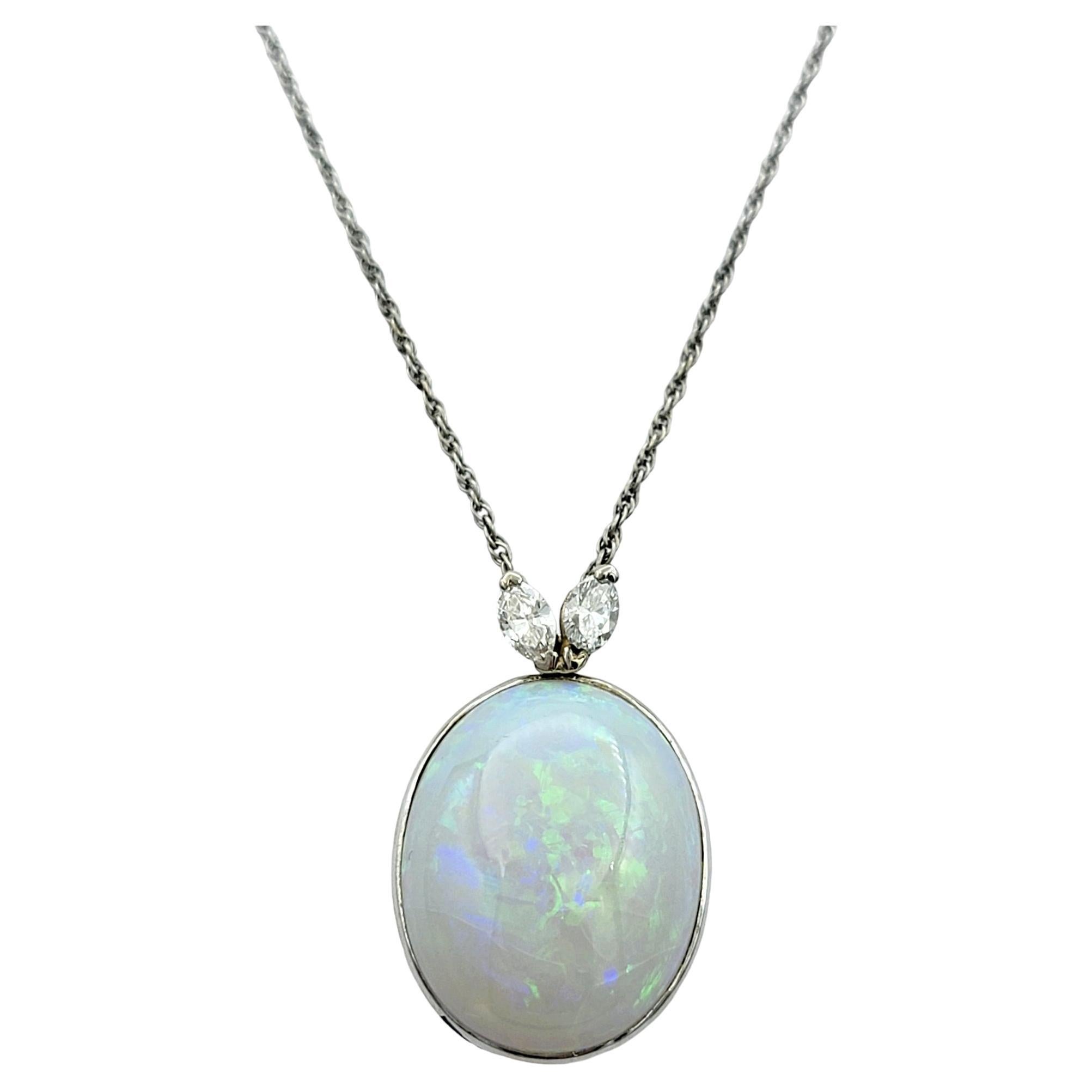 18.46 Carat Opal Pendant Necklace with Marquise Diamonds in 14 Karat White Gold