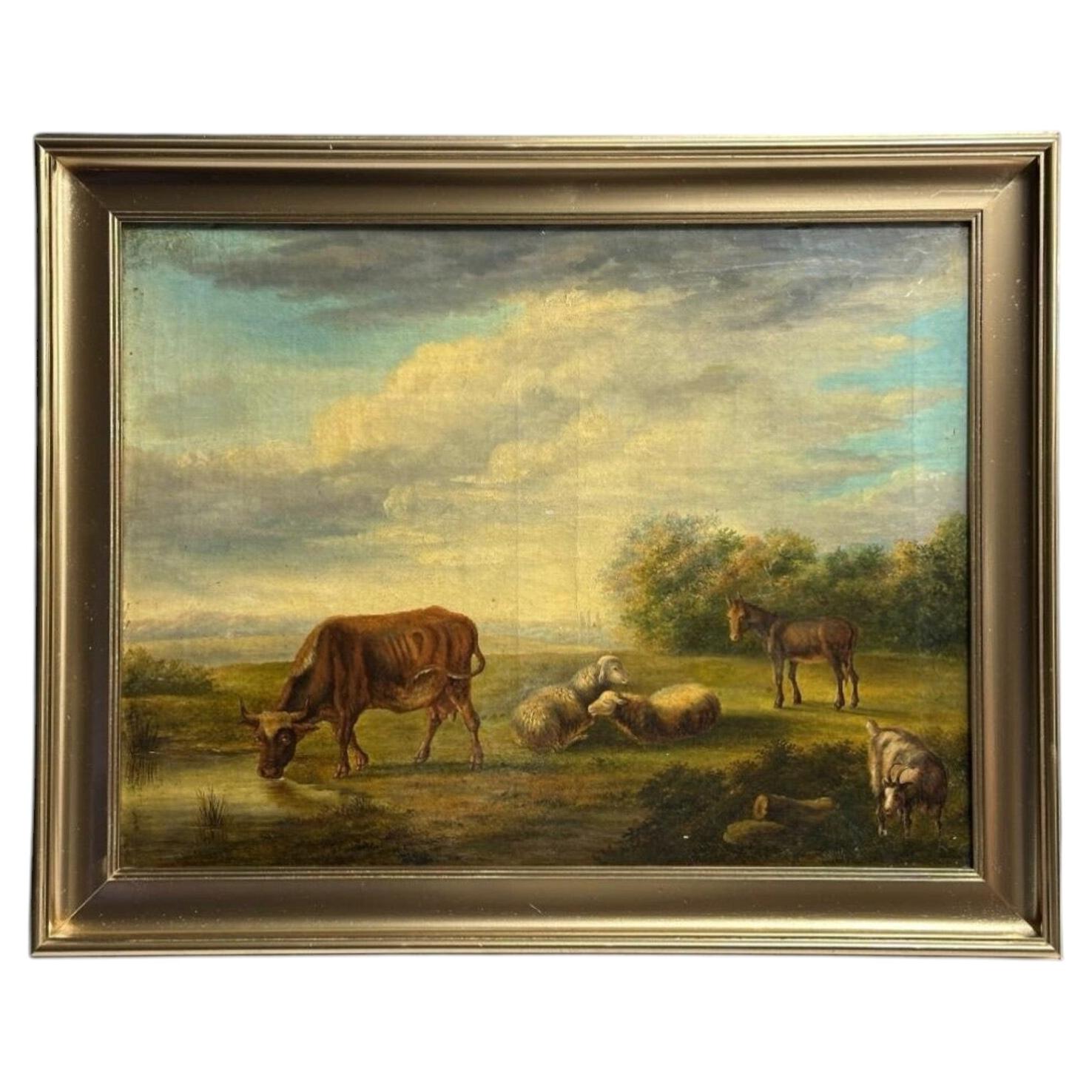 1846, Charles Desan, Landscape with cattle - 14.5in x 19.2in For Sale